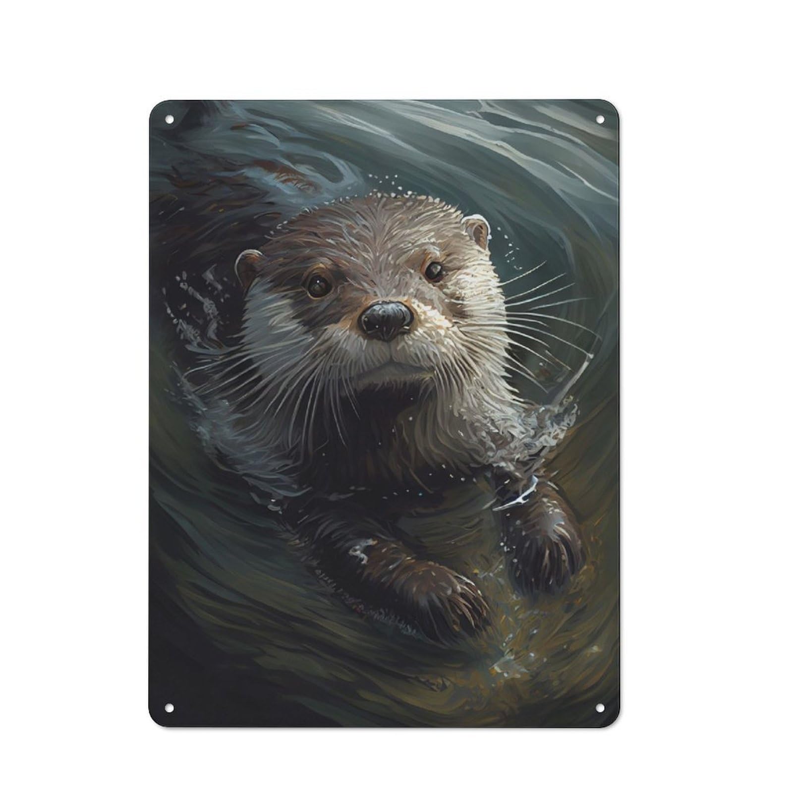 Junmoney Otter Animal Tin Wall Plaque 40X30cm With For Garage Or Workshop, For Kitchen, Dining Room And Home Bar Wall Decor
