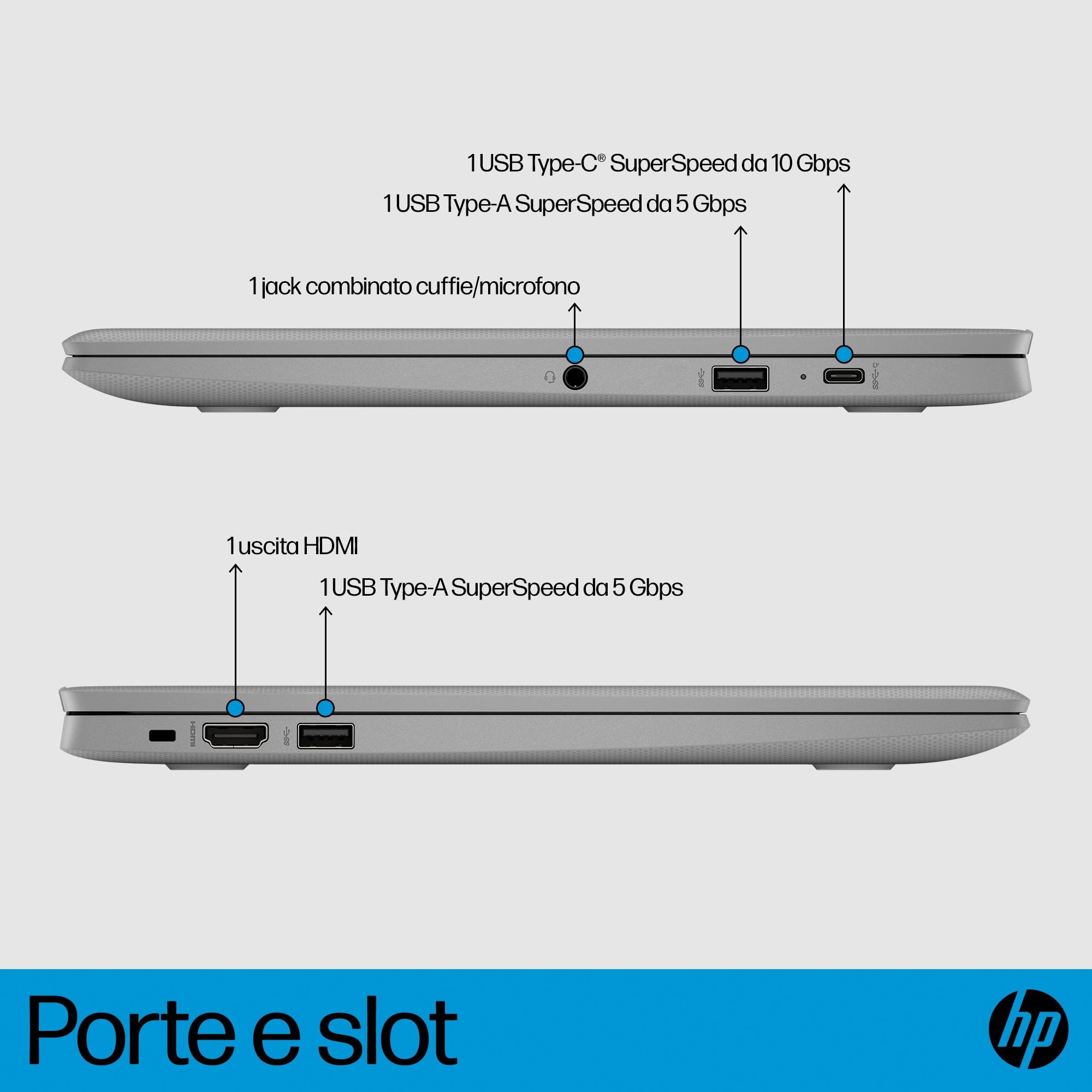 HP Chromebook 14a-ne1000sl Notebook, Intel Celeron N4500, 4GB RAM, 64GB eMMC, Display 14" HD Antiriflesso SVA, Intel UHD Graphics, ChromeOS, Grigio