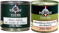 Atum Sólido Tours em Lata - Azeite de Oliva e Azeite de Oliva com Alcaparras - 2 Unidades de 255g Cada