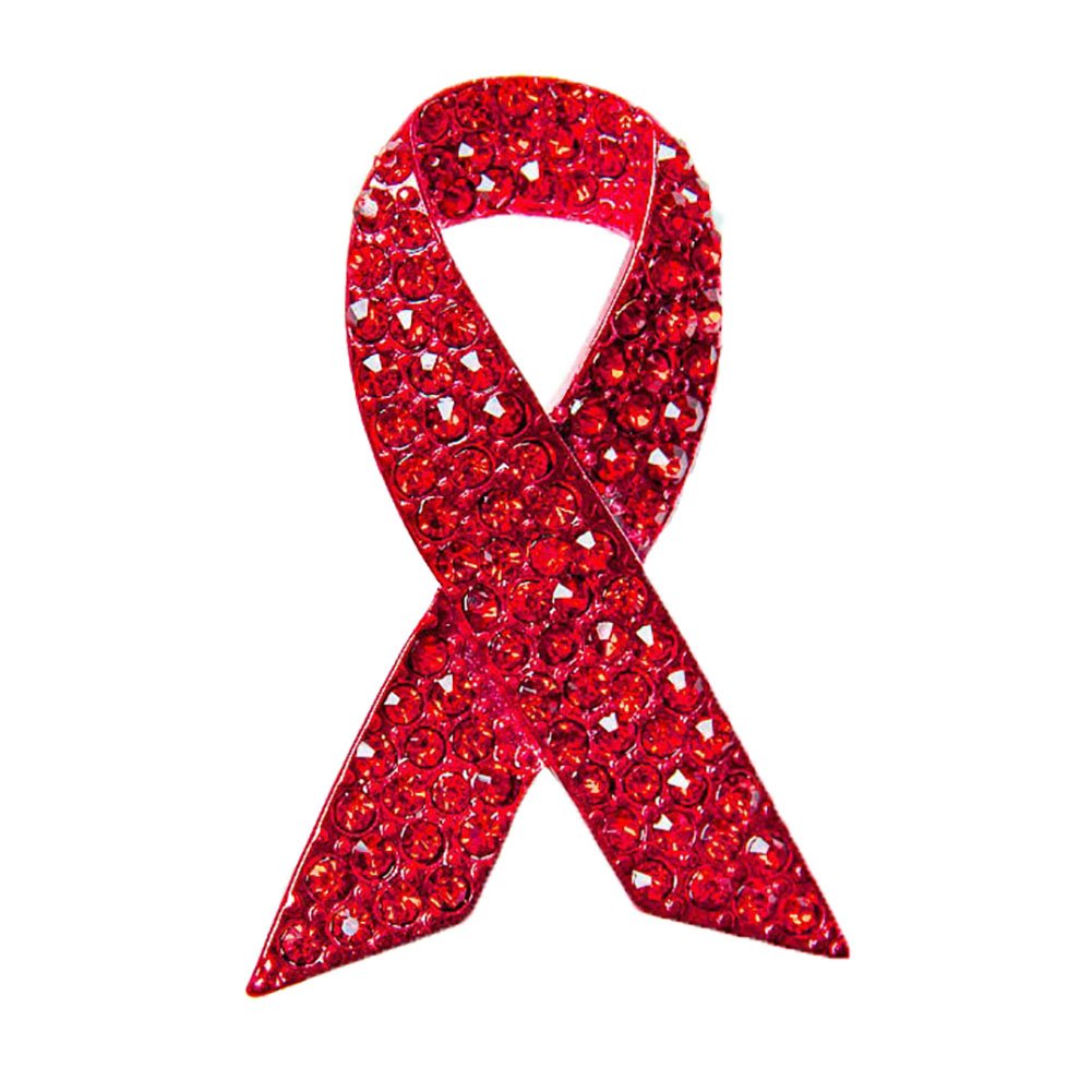 Bling Stars Breast Cancer HIV Awareness Red Crystal Ribbon Brooch Pins - Perfect for World AIDS Day