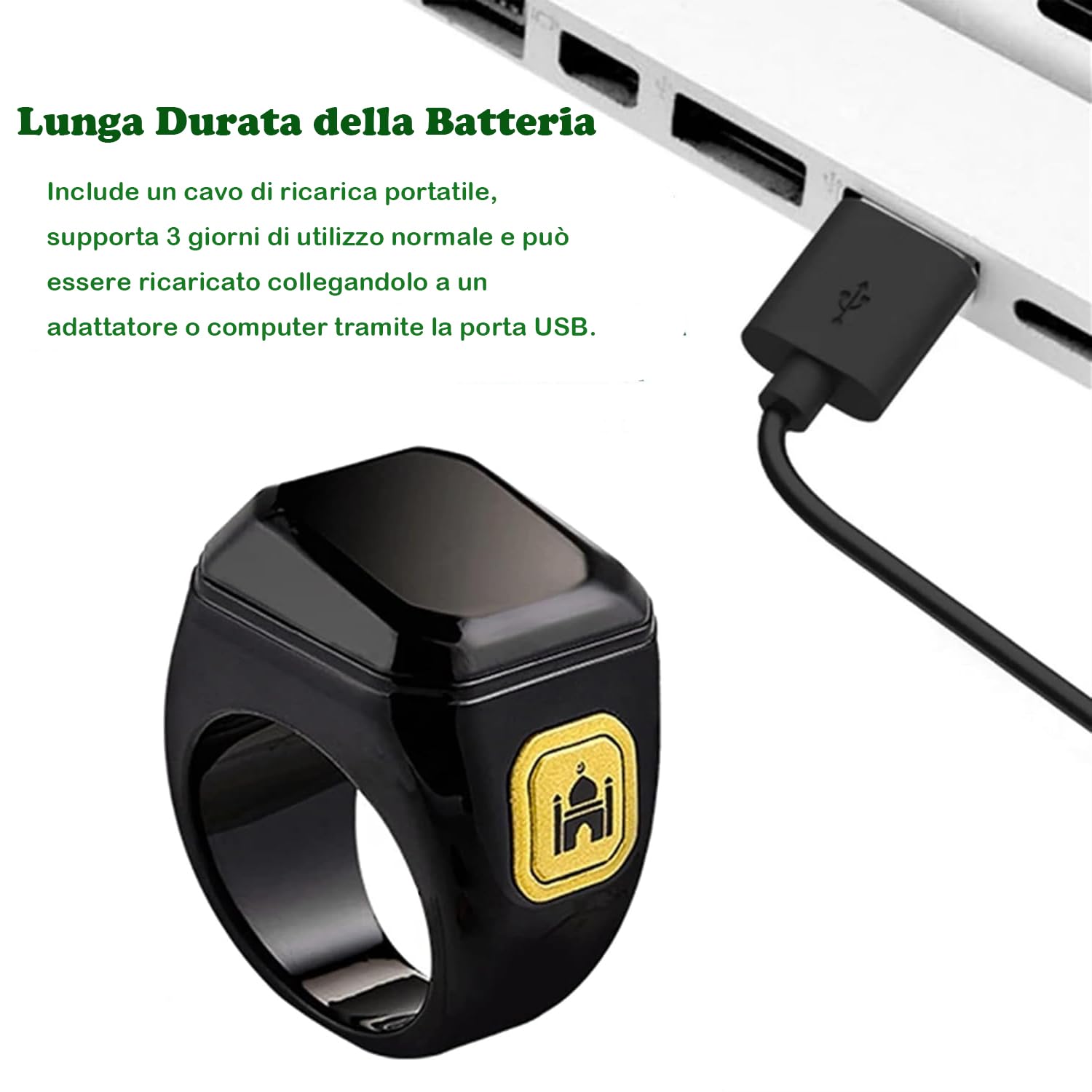 Tasbih Smart Tally Anelli 22 mm Ricaricabile Contatore Preghiera Display OLED Nero