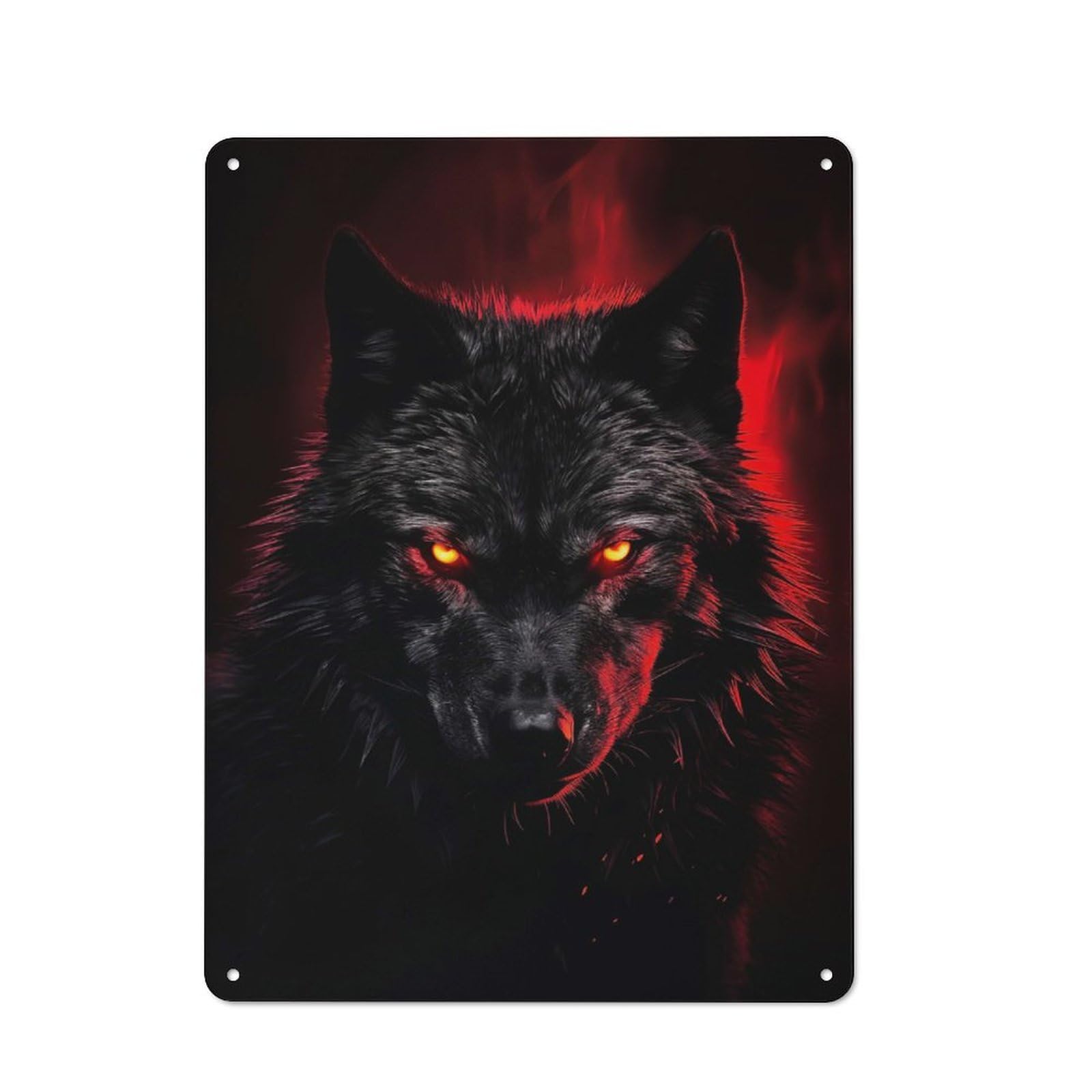 Junmoney Style-18 Black Wolf With Red Eyes Retro Metal Wall Sign 40X30cm For Living Room Or Hallway, For Collectors Decorating Living Rooms And Hallways
