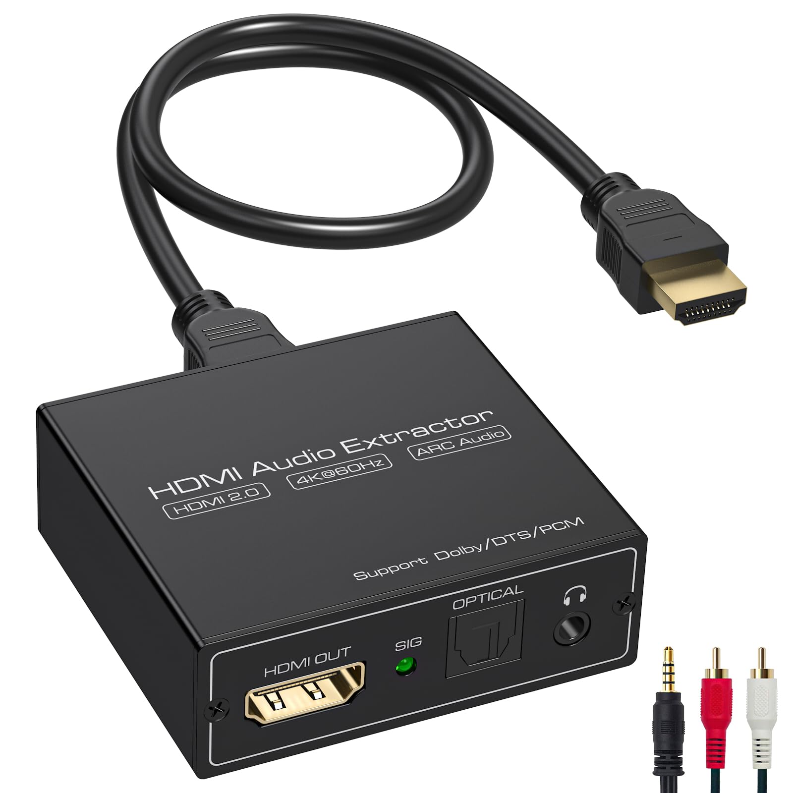 VEDINDUST HDMI ARC Audio Extractor Splitter Adapter 4K@60Hz HDMI Fiber Optic Adapter to 3.5mm Converter Splitter SPDIF TOSLINK Fiber Optic and 3.5mm Stereo Audio, Supporting LPCM 7.1/DTS/DSD