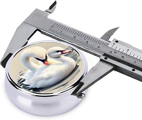 Miniatura 4 de Bonito pastillero de cisne, pastillero pequeño para bolso y bolsillo, organizador de medicina redondo de metal para viaje, 3 compartimentos.