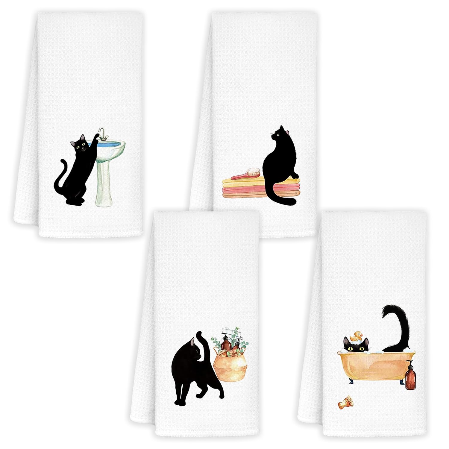 Funny Black Cat Decorative Hand Towels for Bathroom Set of 2 - Black Cat Gifts for Women Kids Men Her Girls Friends Teacher Adults, 16×24 Inch
