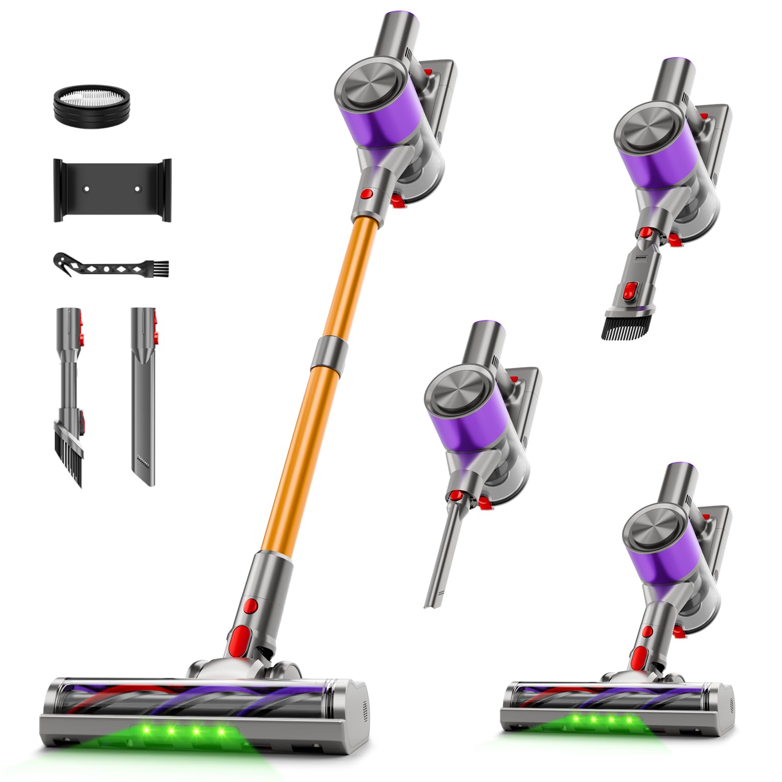 Clinkal Cordless Stick Vacuum Cleaner, 40Kpa Powerful Suction Vacuum Cleaner with LED Headlight, Detachable Battery, 8-in-1 Lightweight Vacuums for Pet Hair Carpet and Hardwood Floor, Purple Color