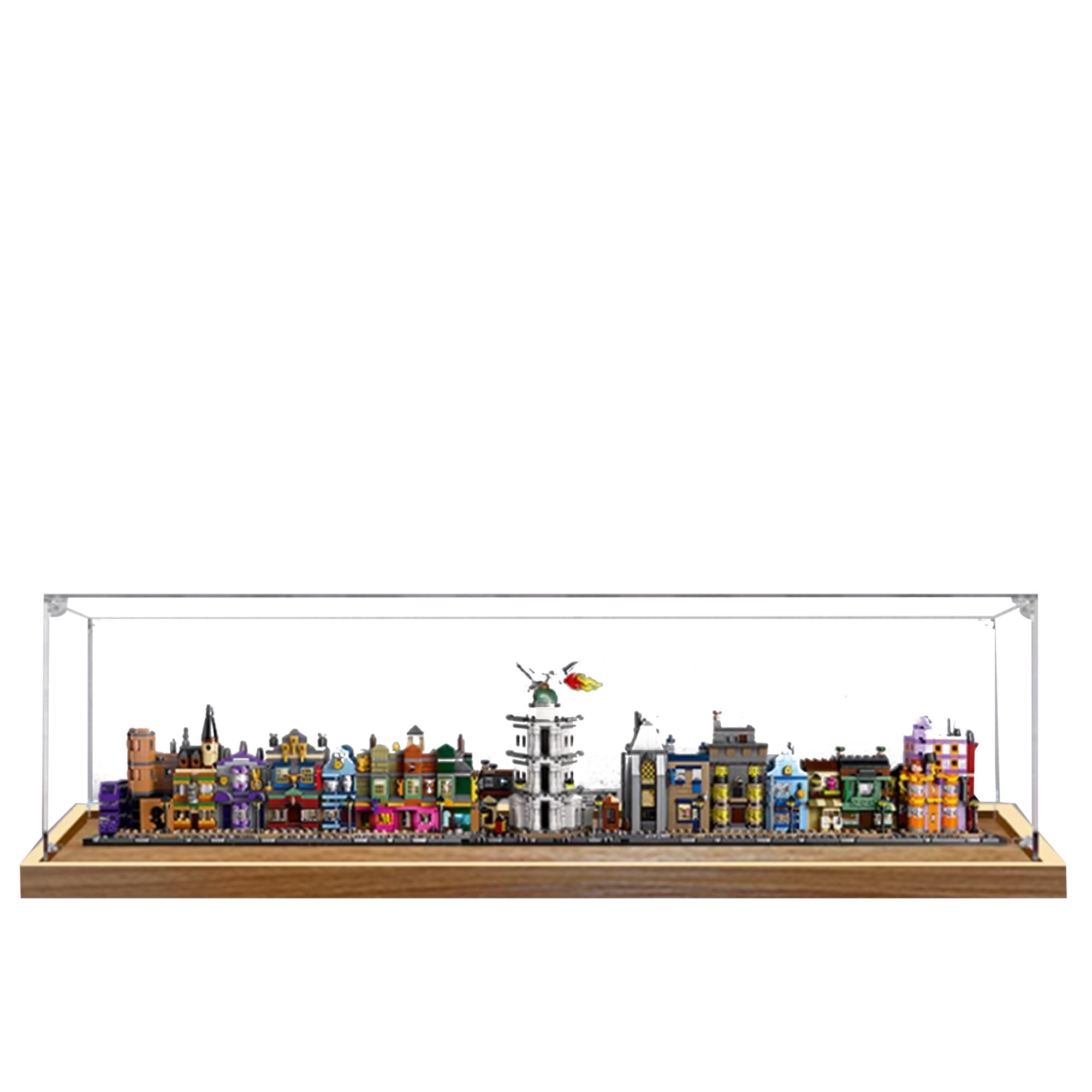 Acrylic Display Case for Lego 76444 Diagon Alley Building Set,Clear Display Case, Dust-Proof Display Case Compatible with Lego 76444 (Only Display Case) (Transparent,Wooden Base)