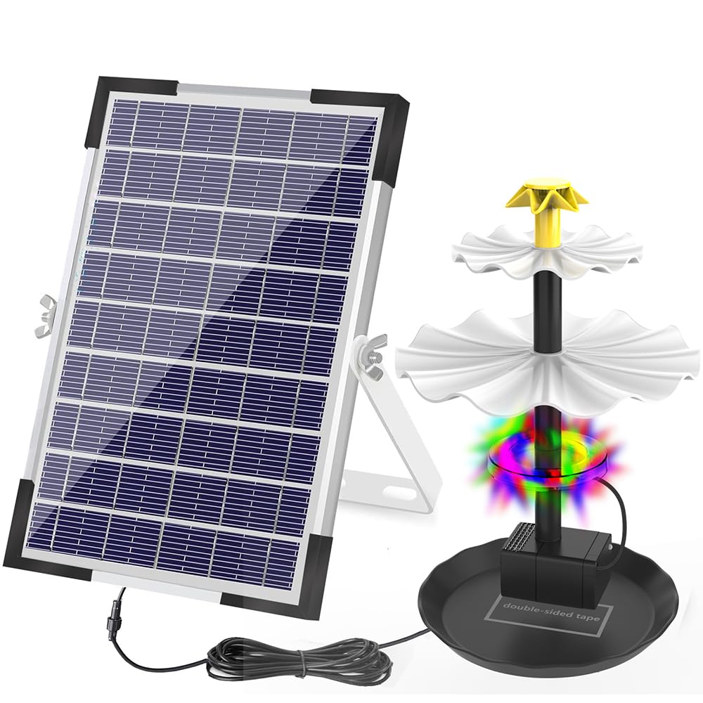 6W Solar Springbrunnen, Gartenbrunnen, Solar Brunnenpumpe für Vogelbad mit 12 LED-Leuchten 9 Düsen, eingebauter 1500-mAh-Batterie, Solar Springbrunnenpumpe für Gartenteich, Aquarium, Aquarium