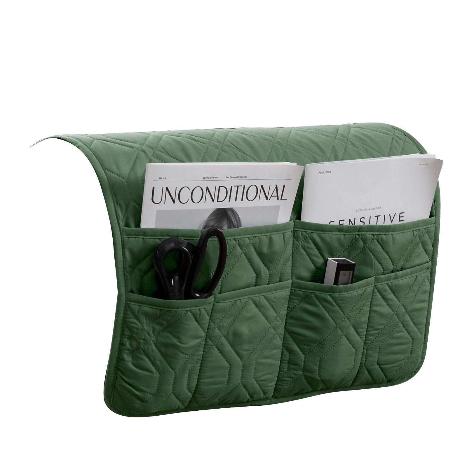 Xdks Green Sofa Armrest Organizer Caddy Anti-Slip Armchair Storage Bag Remote Control Holder For Recliner Couch With Pockets For Cellphone Magazines Glasses Space Saver Bag (Green)