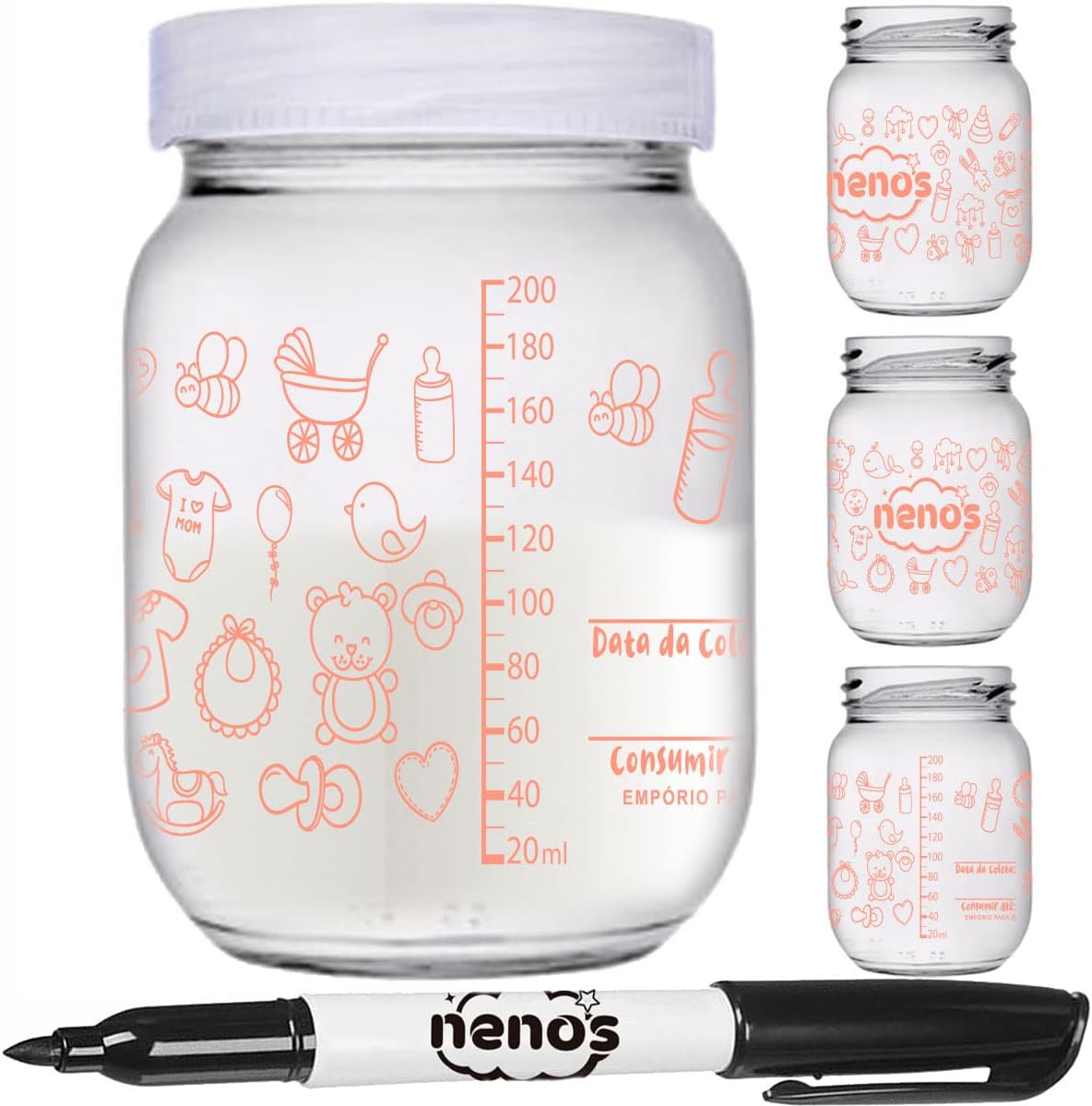 10 Potes Armazenar Leite Materno ou Papinha com Graduação e Caneta (267.BABY-ROSA) 10 Potes Armazenar Leite Materno ou Papinha com Graduação e Caneta (267.BABY-ROSA)