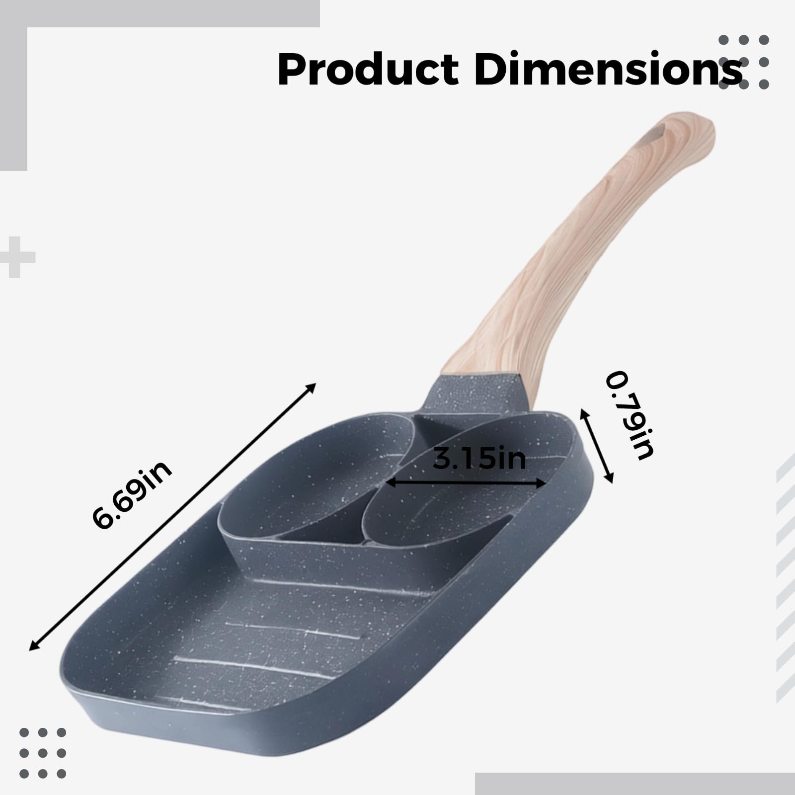 2-Loch Eierpfanne, 6,7 in / 17 cm Omelettepfanne mit Holzgriff, 3,1 in / 8 cm Mulde, 2 cm tief, Antihaftbeschichtung aus Maifan-Stein, Mini-Bratpfanne für Burger, Pfannkuchen
