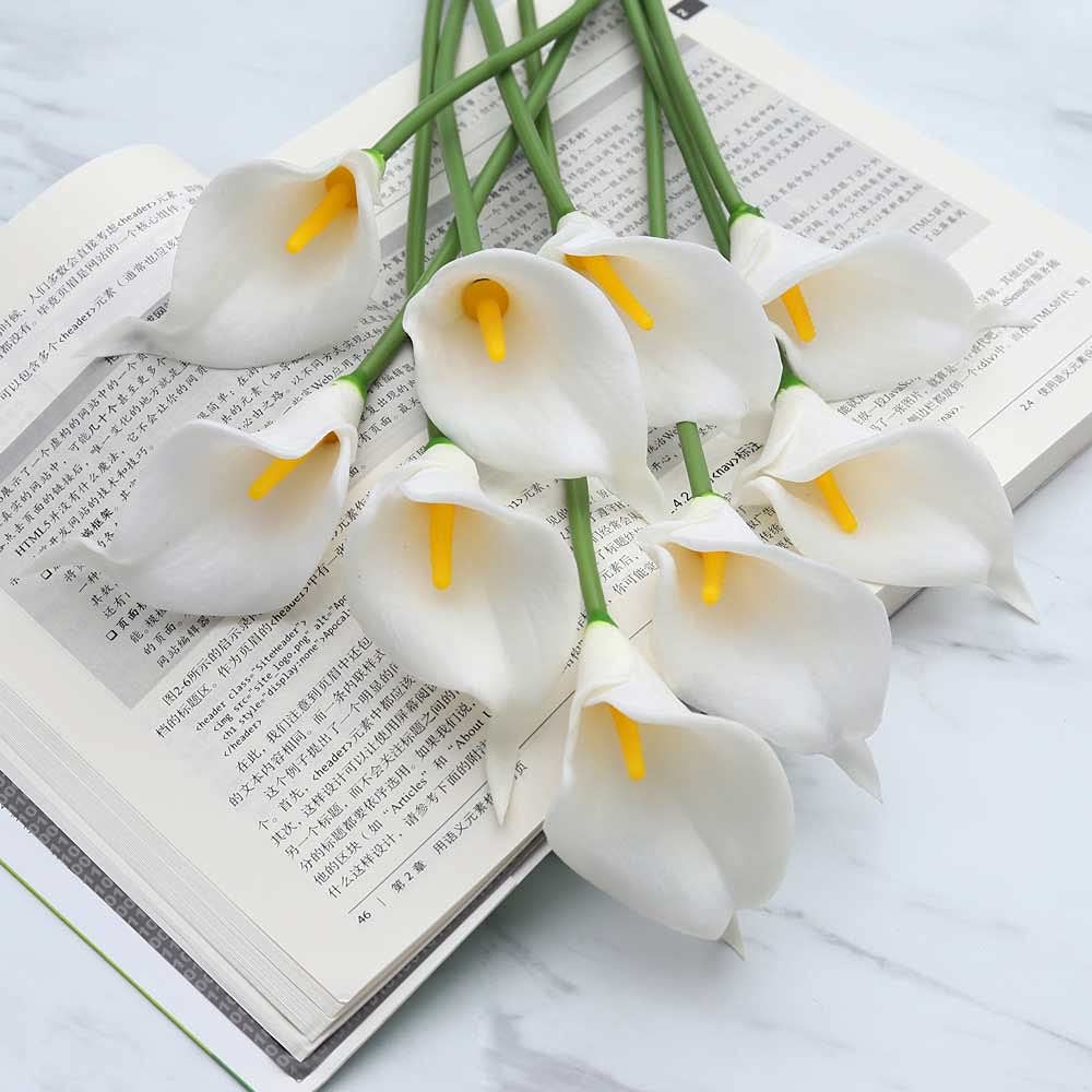 YATAI 32pcs Real Touch PVC Calla Lily Flower Bouquet, Artificial Flowers for Decoration, Vibrant Durable & Long-lasting Faux Flower for Vase, Floral Displays Fake Flowers for Home Office Decor, White