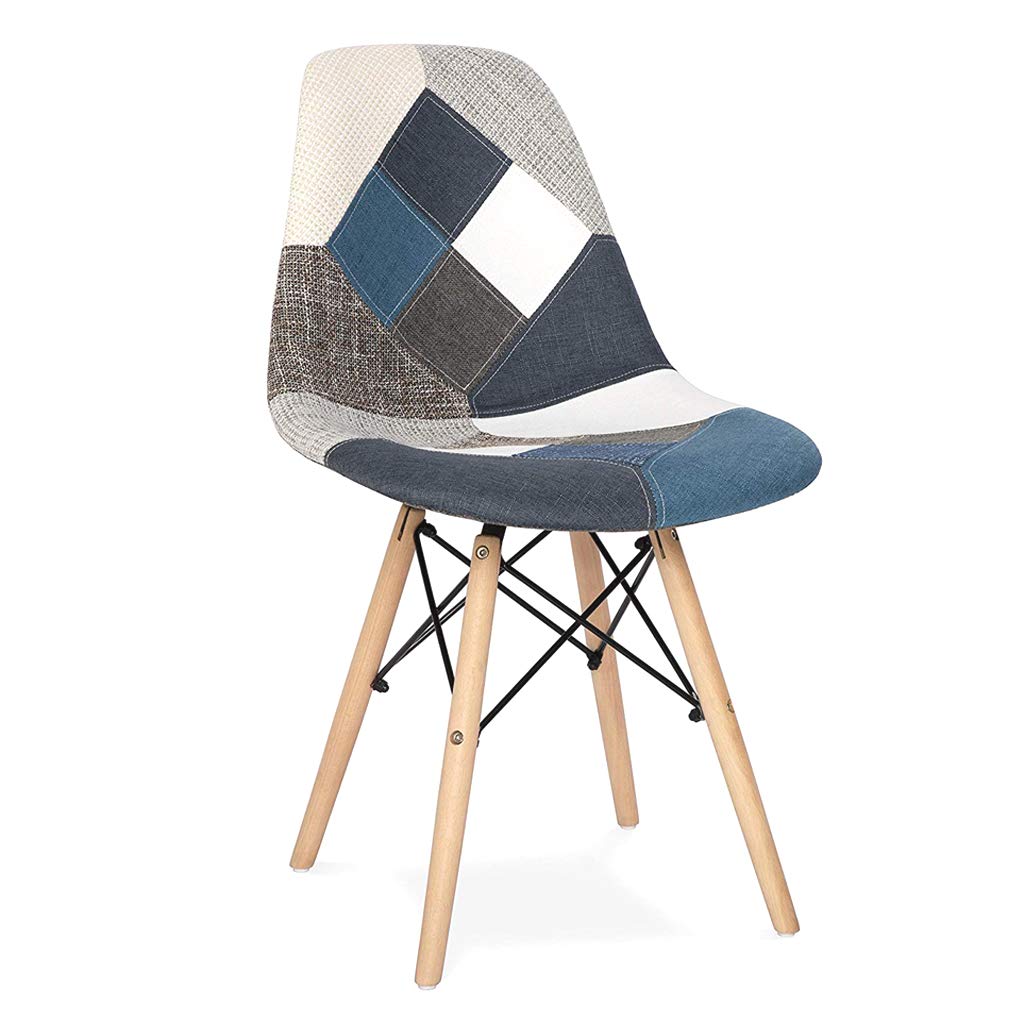 Urbancart Modern Patchwork Dining Chairs | Heavy-Duty Build | Stylish & Comfortable Upholstered Seating for Home, Café, Restaurant & Hotel | Blue (Set of 2) 1