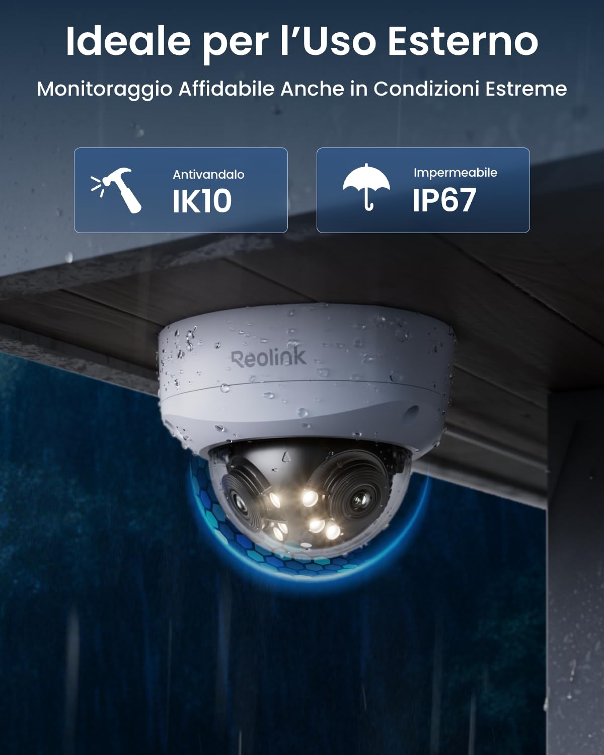 Reolink PoE 16MP Telecamera Esterno, Doppio Obiettivo per Vista Panoramica 180°, Antivandalo IK10, Visione Notturna Infrarossa/a Colori, Rilevamento Uomo/Veicolo/Animale, Audio a 2 Vie, Duo 3V PoE
