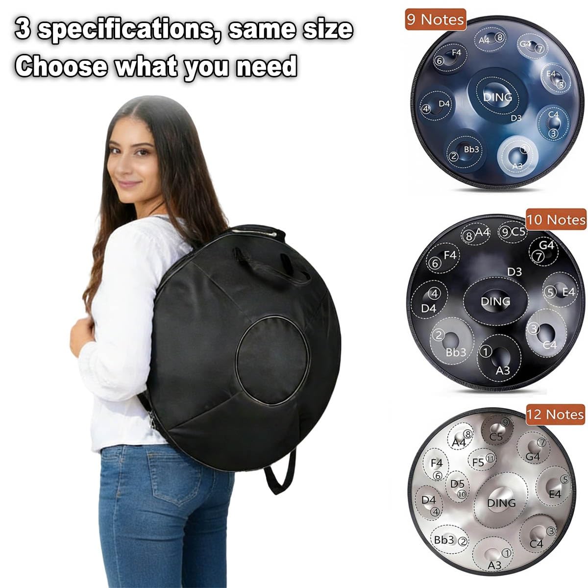 Tamburo in Acciaio for Adulti 22 Pollici Re Minore – Tamburo a Mano 432Hz/440Hz, Handpan in Acciaio con Borsa, Strumento Handpan Drum 9/10/12 Note for Meditazione e Yoga(Viola,440HZ/9Note)