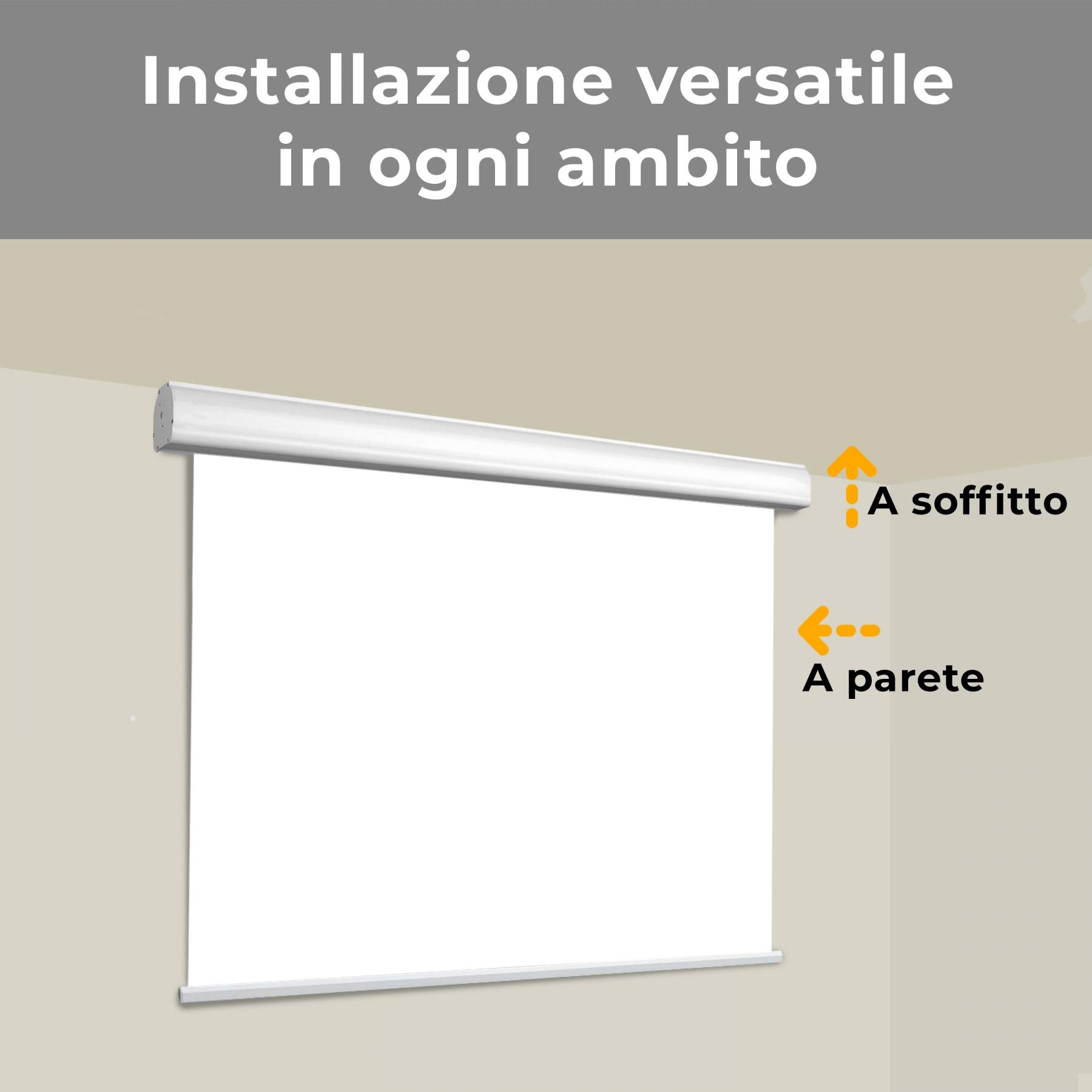 Schermo Proiezione Motorizzato (94 Pollici) 200cm Multi Formato 4:3 16:9 16:10 193x145 Telo con retro Nero 2 metri Elettrico Schermo proiettore 2mt Motore Schermo Videoproiezione 2 mt FullHD 4K 3D