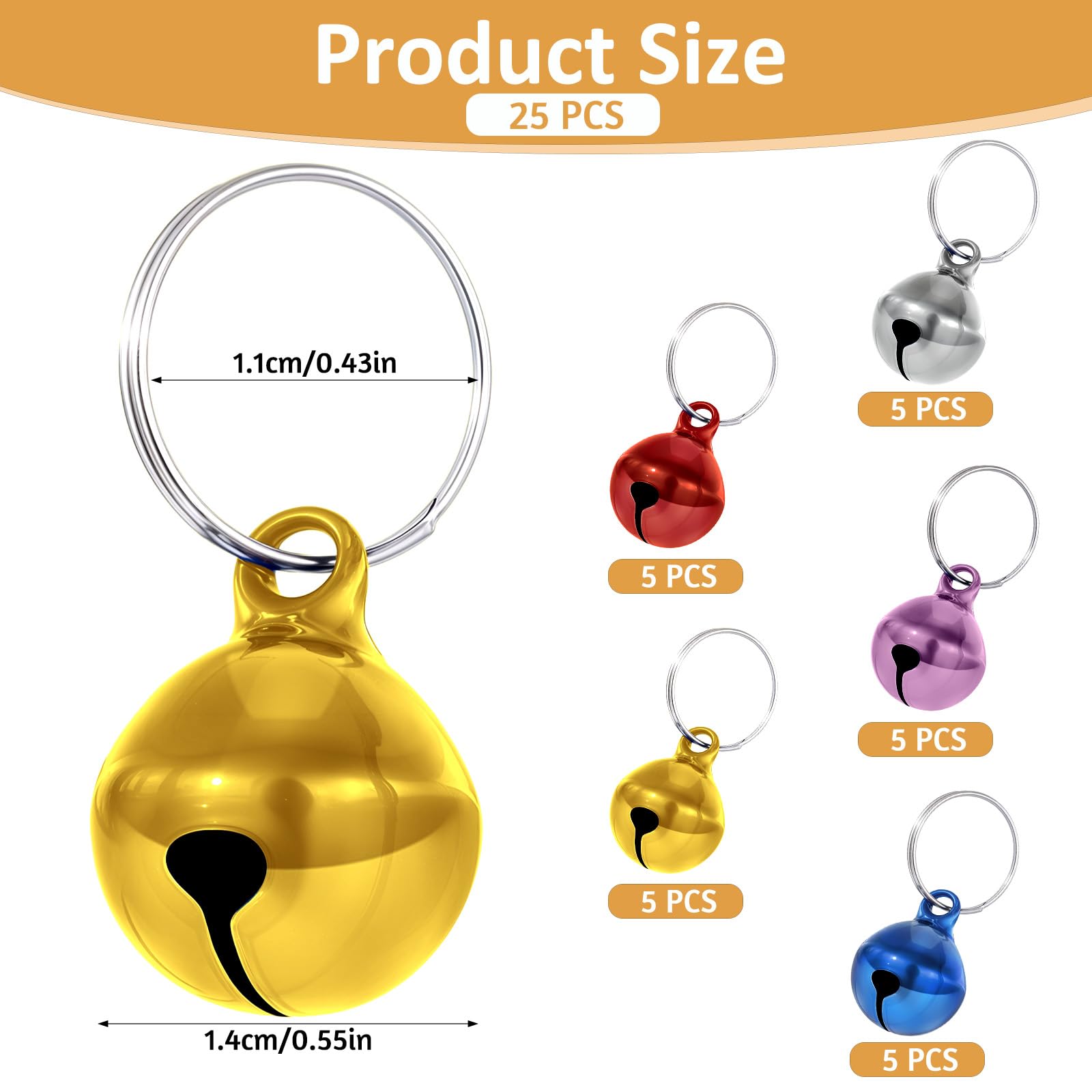 Lot de 25 clochettes colorées pour animaux de compagnie avec son net, clochettes pour chat et collier doag avec porte-clés, clochettes d'entraînement anti-perte, pendentif pour collier de dressage