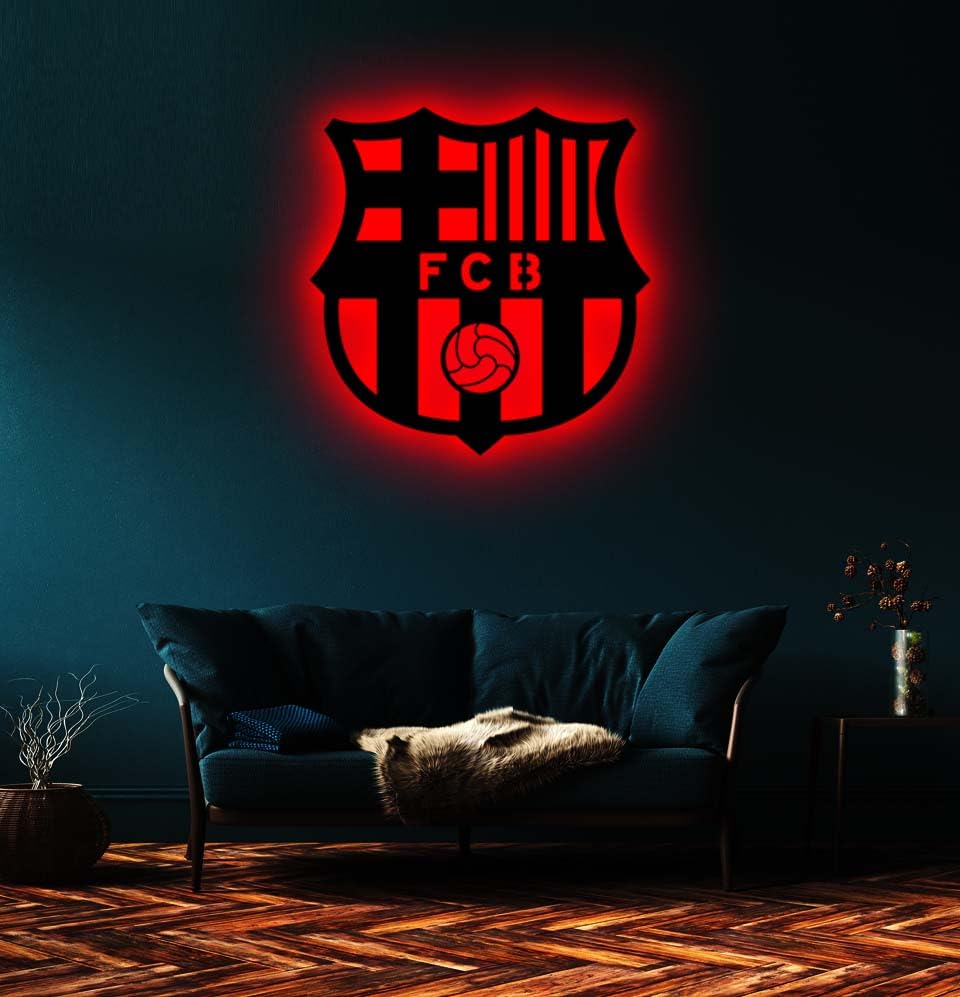 Stylish Wooden Barcelona Logo Backlight Lamp| LED Wall Art gift Superhero|Comic Lovers Kids Room gift|FLOATING Wooden WALL ART|24 * 24 Inch