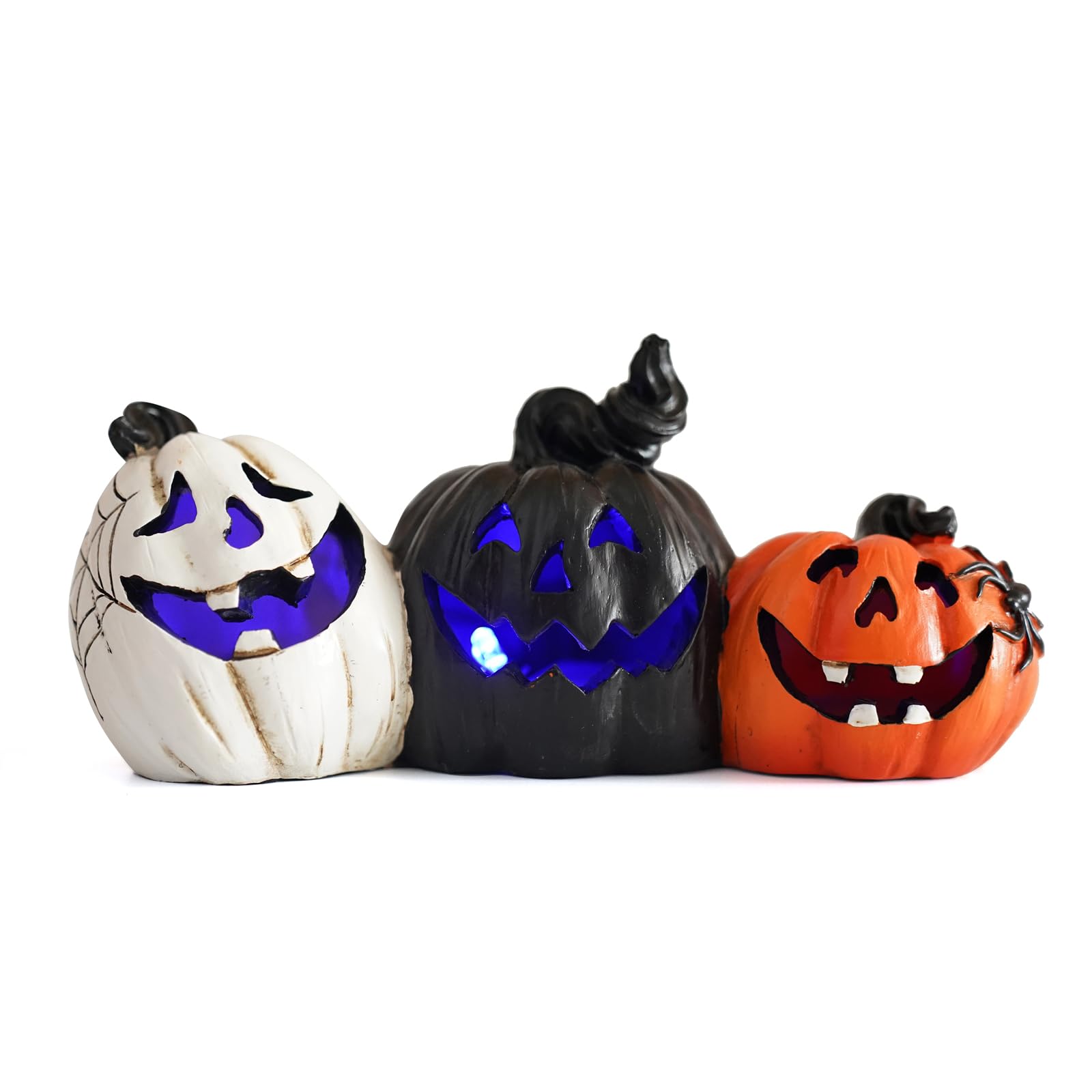 Hodao Trio Halloween Pumpkin Decorations White Black Orange Three-Tiered Fall Pumpkin Decor for Halloween Festive Home Accents Pumpkin Resin Figurine Pumpkin Decorations for Home