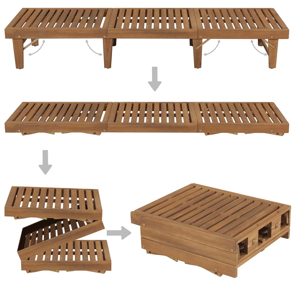 Gartenliege Sonnenstuhl Outdoor-Liege Strandliege Klappbare Sonnenliege mit Auflage Akazie Massivholz für Gärten, Pools, Terrassen