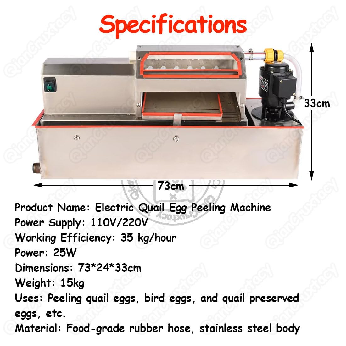 Máquina descascaradora eléctrica de huevos de codorniz, peladora automática de 25 W, procesa 35 kg de huevos hervidos por hora con circulación de agua, mínimo daño para uso comercial
