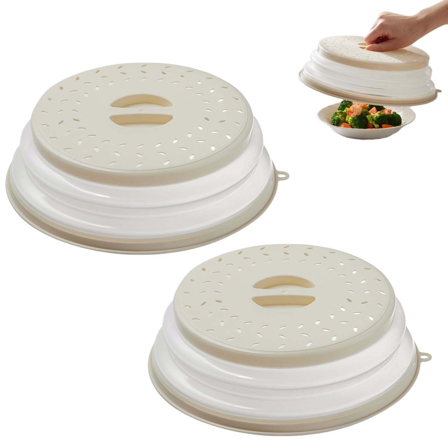 Wumeijiaju White 2 Pcs Microwave Food Cover, Collapsible Microwave Splatter Cover, Food Cover Lid For Dishes, Splatter Guard Cover Lid, Bpa Free Tpr, Colander Strainer Kitchen Gadget For Food