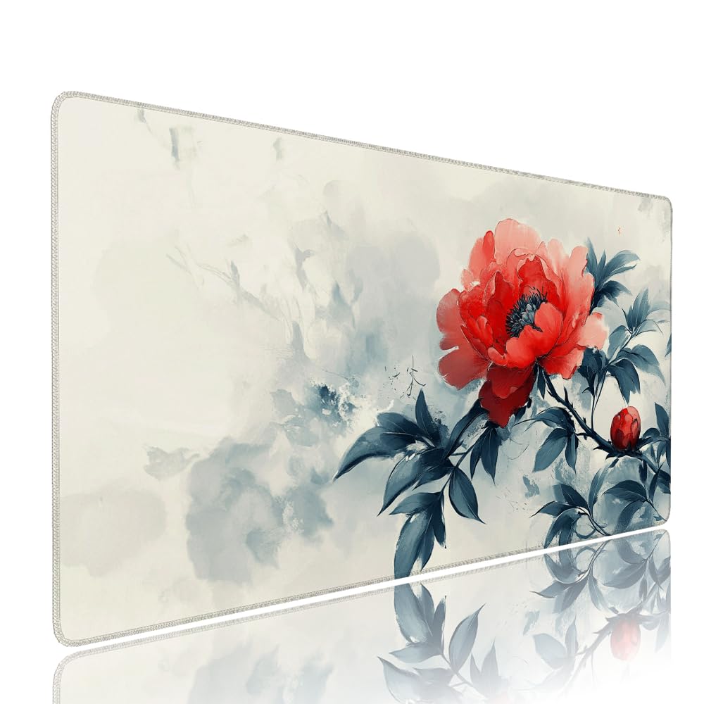 Tappetino Mouse Gaming xxl Accessori Scrivania Ufficio Grigio Fiore Grande Tappetino Mouse e Tastiera Sottomano da Scrivania, Gaming Accessori pc 1200x600x3mm Base Antiscivolo, per PC Laptop d-665