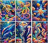 6 Pack Sea Animals Diamond Art Kits for Adults,5D DIY Diamond Painting Kits for Adults Beginners,Colorful Marine Animals Diamond Dots Gem Arts Crafts for Gift and Home Wall Decor 12X16 Inch