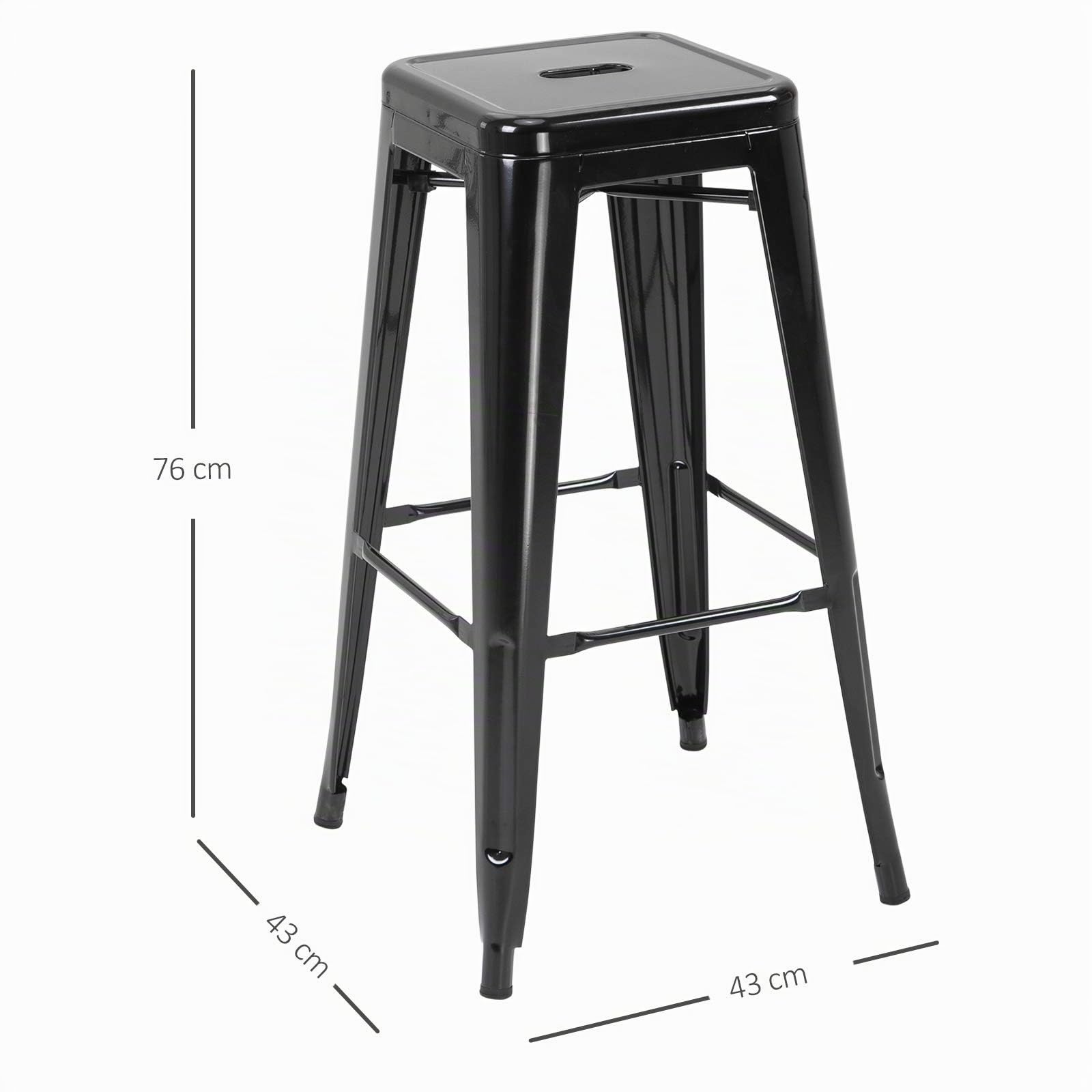 HOMCOM 4 Taburetes de Bar Apilables con Reposapiés 43x43x76 cm Negro | Estilo Industrial, Aptos para Interiores y Exteriores, Carga Hasta 120kg