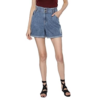 Paper Bag High Waist Distressed Shorts 