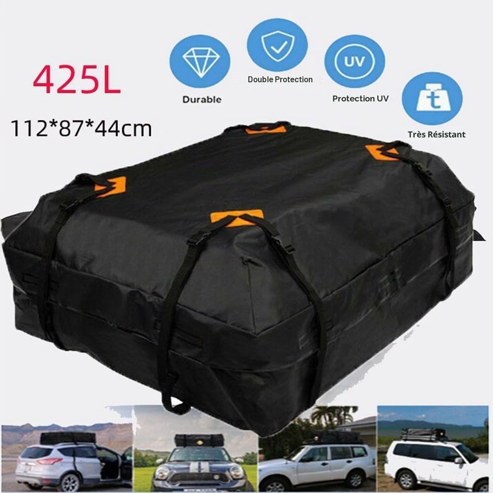 420D Coffre de toit pour voiture, sac de toit étanche et anti-poussière, sac de toit pour voiture 425 L, sac de rangement pliable pour bagages sur le toit de la voiture, 112 x 87 x 44 cm