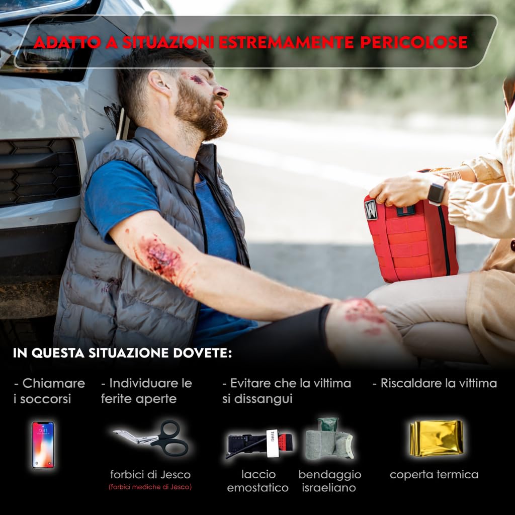 WONCROW ® Kit di Pronto Soccorso - Cassetta Primo Soccorso de Viaggio Auto Trekking Accessori Kit Sopravvivenza Militare Professionale Cerotti Medicazione Garze Sterili Disinfettante Ferite Emergenza