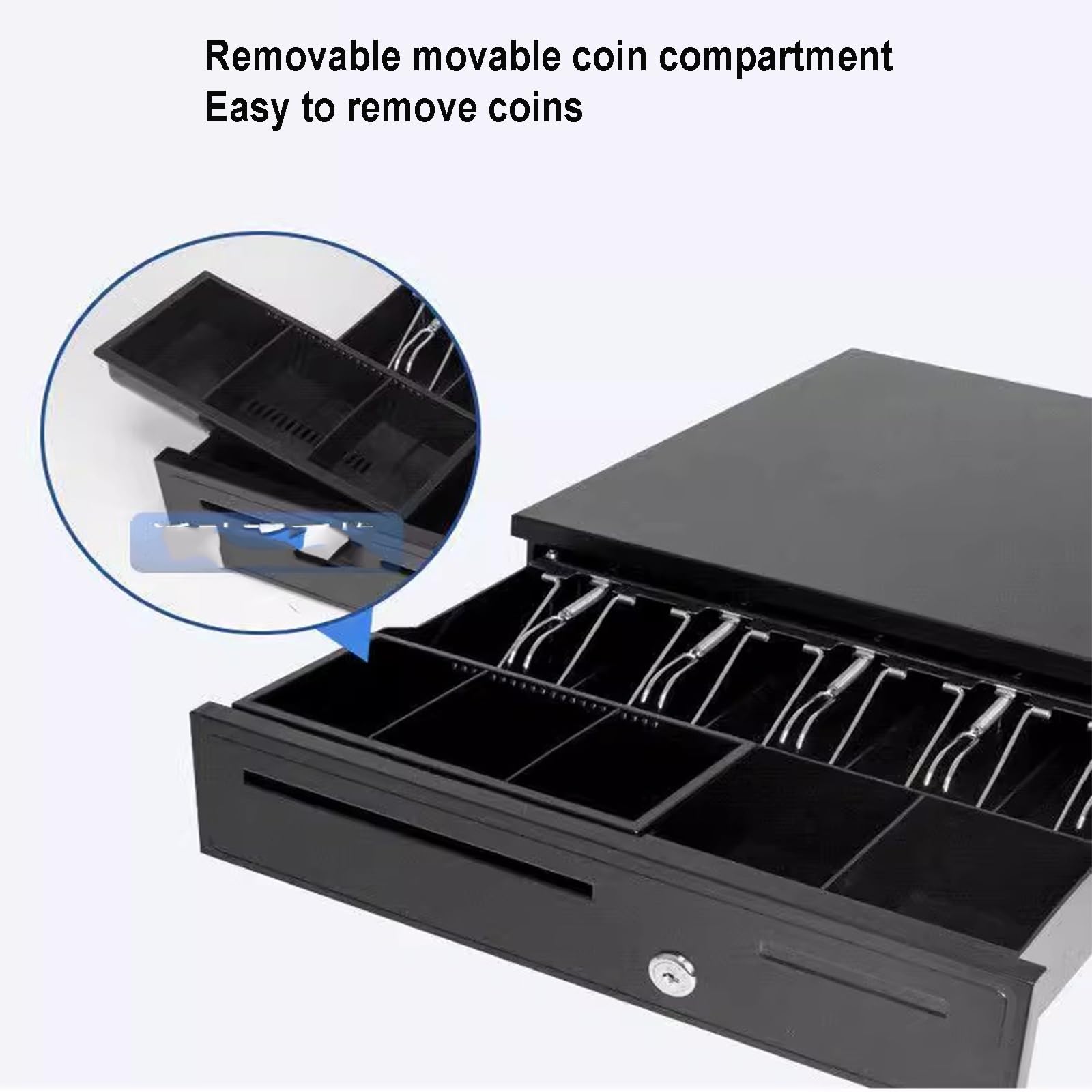 Caja registradora de supermercado, Cajón de Caja registradora Negro Resistente hasta Bandeja Monedas extraíble con Apertura Manual