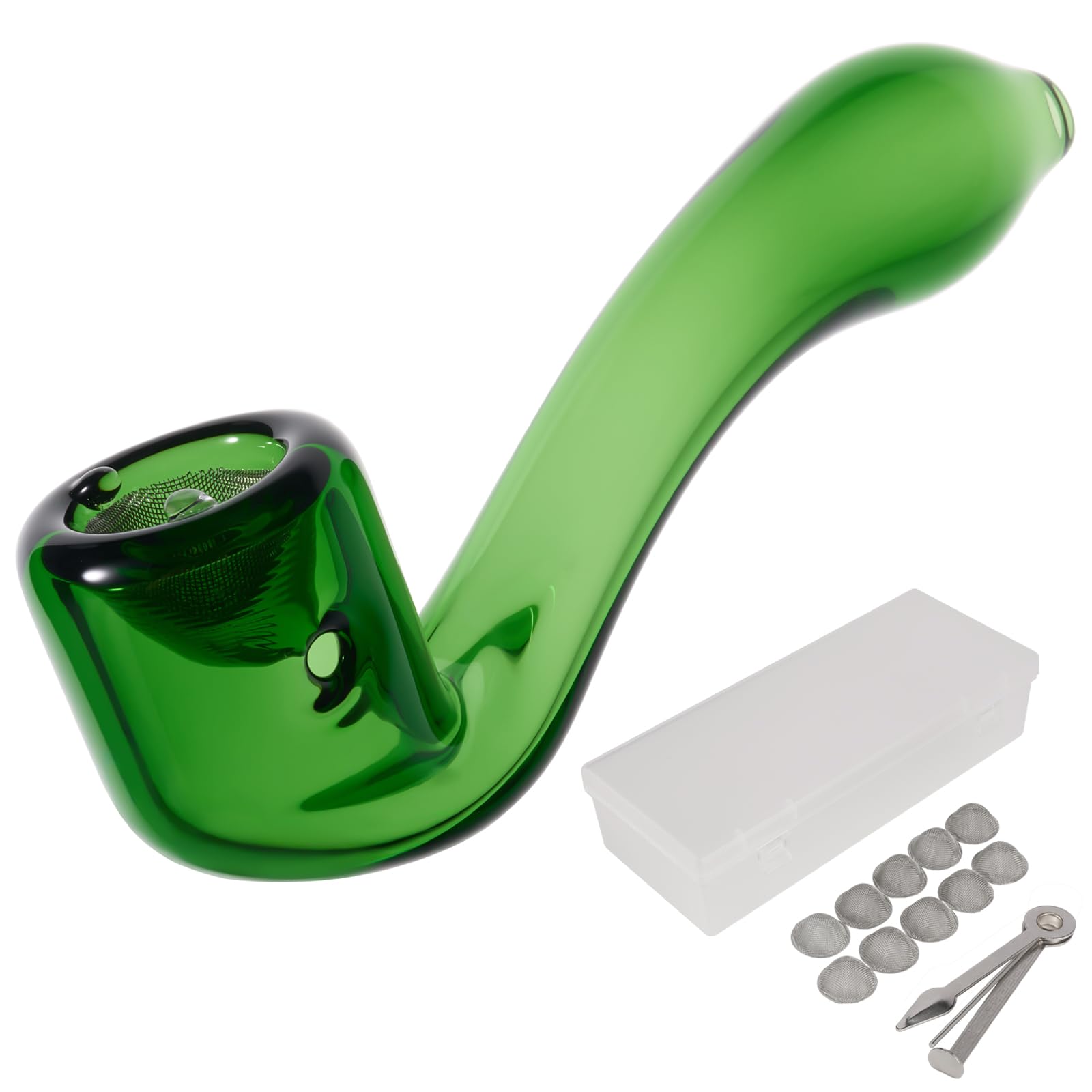 Curved Glass Smoking Pipe, Borosilicate Pipe with Filter Hooks(Green)