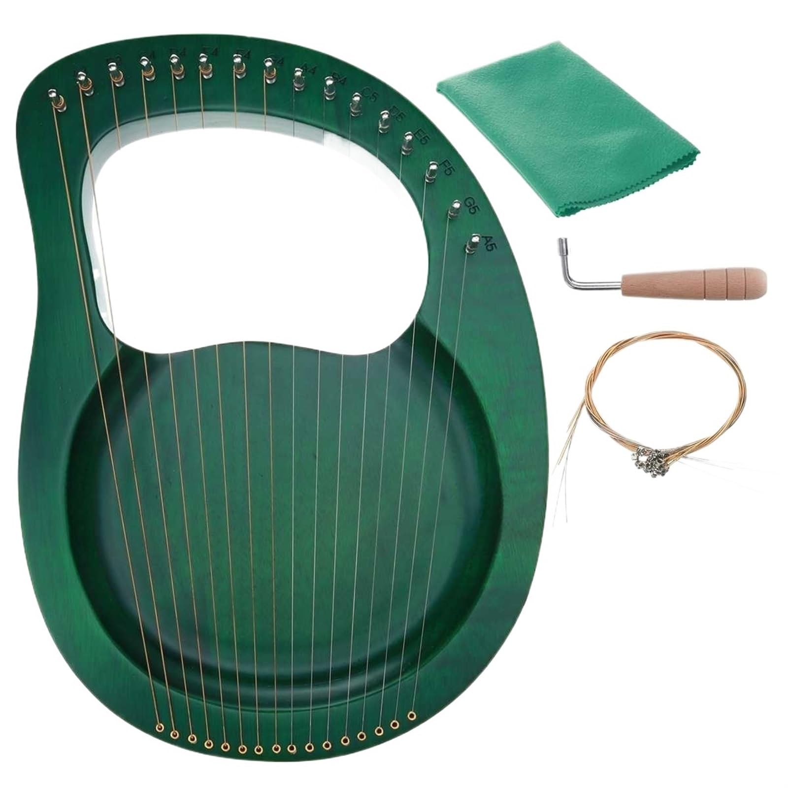 Lyre Harp 16 Saiten Holz Mahagoni Leier Harfe Instrument mit Tonabnehmer Stimmschlüssel Reinigungstuch Anfänger Geschenk Musikinstrument(Dark Green)