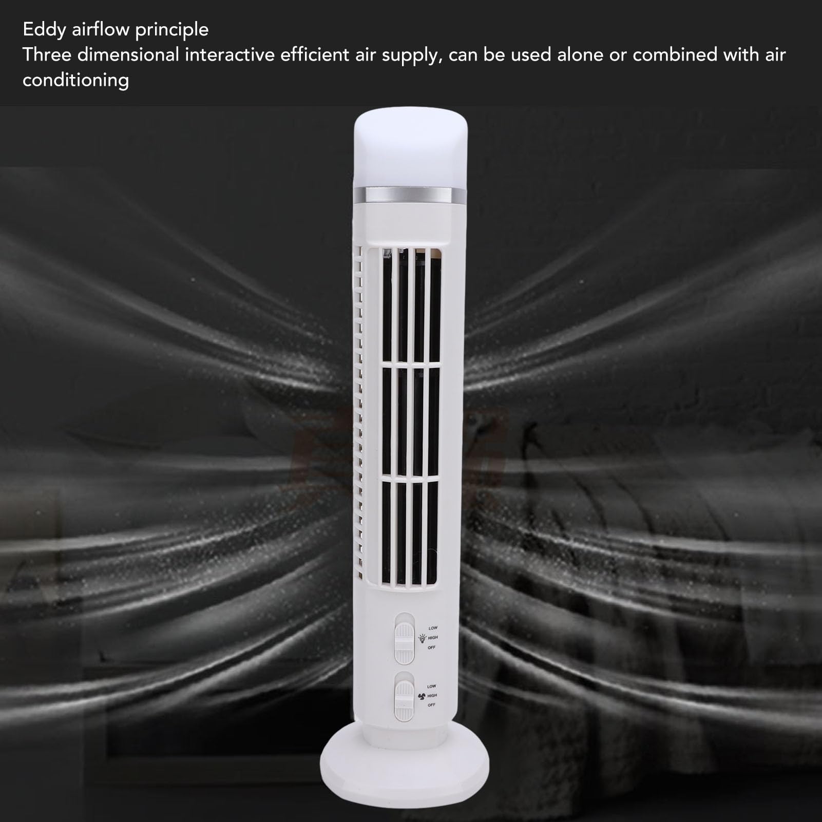 Tyenaza flügelloser Turmventilator, tragbar, einstellbare Geschwindigkeit, geräuschlos, kompakt, platzsparend, USB-Schreibtisch, flügelloser Ventilator mit Licht für Zuhause, (White)