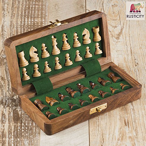 Rusticity® Wooden Foldable Magnetic Chess Set | Handmade | (7 Inches) #TOP3
