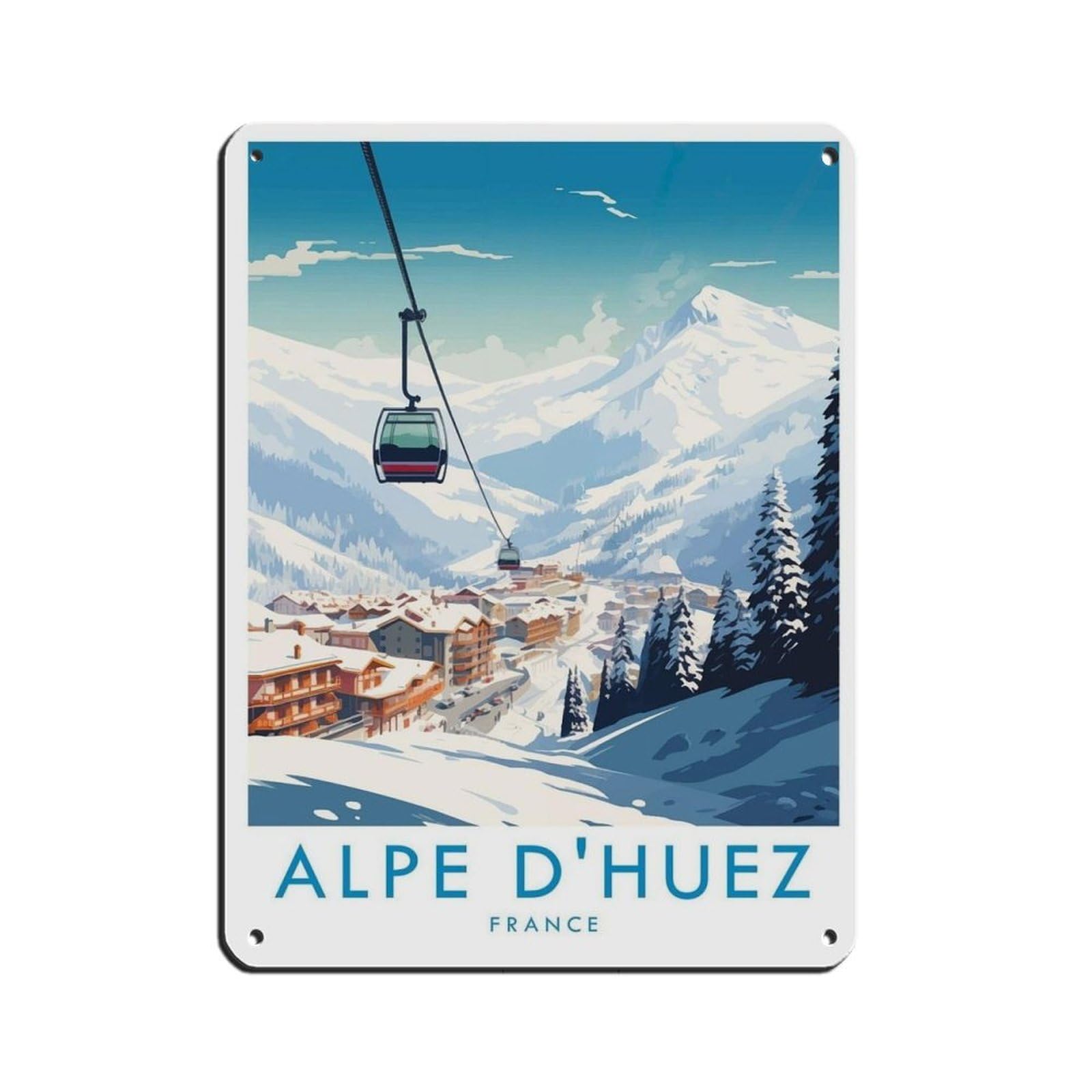 Alpe D'Huez Travel Poster, France,Travel Decor (2) Retro Poster Metal Tin Sign Chic Art Retro Iron Painting Bar People Cave Cafe Family Garage Poster Wall Decoration 12x16inch(30x40cm)