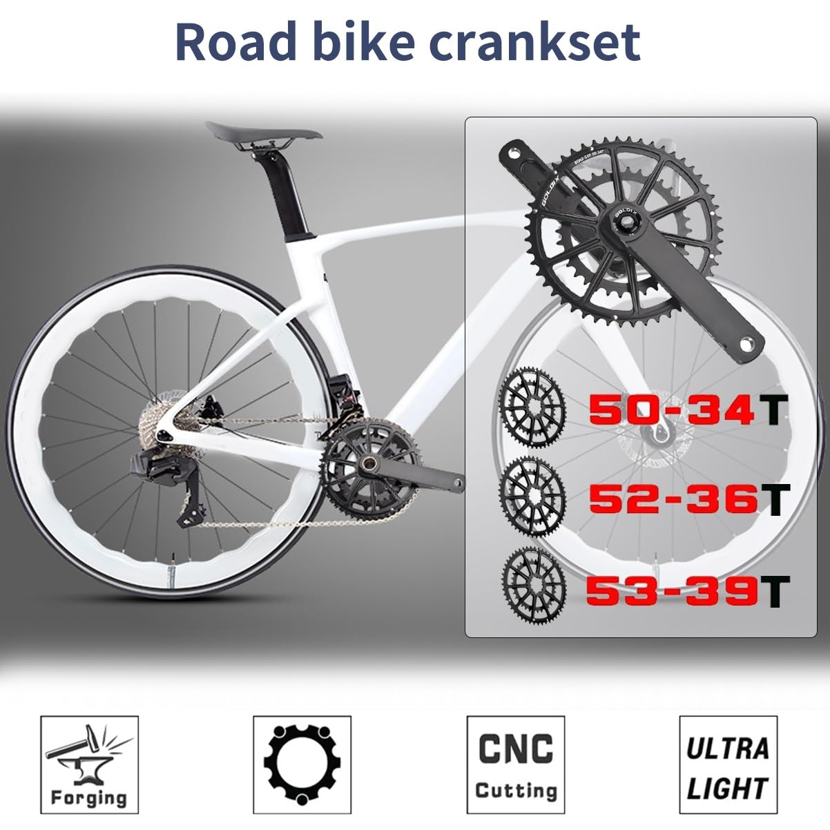 Set di Pedivelle per Bicicletta da Strada 165/170/172,5/175mm Pedivelle Montaggio Diretto GXP Guarnitura 50-34T/ 52-36T /53-39T Doppio Ingranaggio per 9-12 velocità(53-39T,172.5mm)