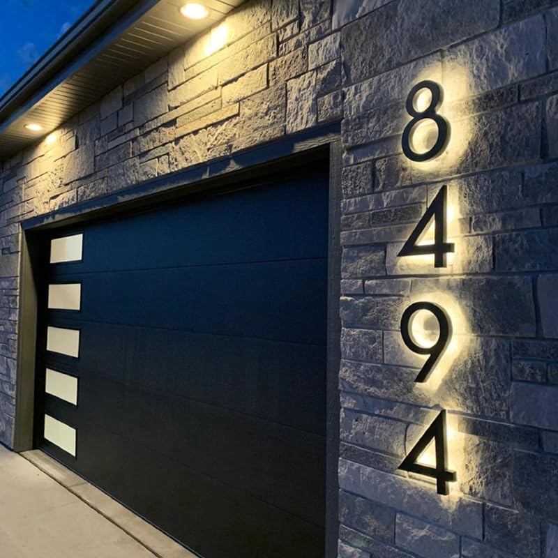 Numeros Adhesivos Luz LED 3D de Metal for casa, luz en forma número, letra acero inoxidable for exteriores, placa dirección, puerta Hotel for el hogar(5,25CM_WARM LIGHT)