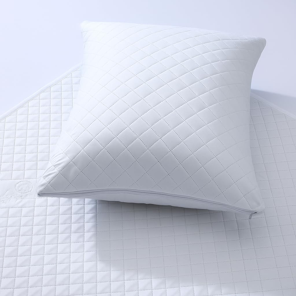 Quilted pillow protectors 4 pack Zipper – White Standard Size 50x75 Pinsonic Breathable Zip Closure pillow cases Decorative Pillow Covers for Bed - Machine Washable, Pack of 4 (50x75) cm)