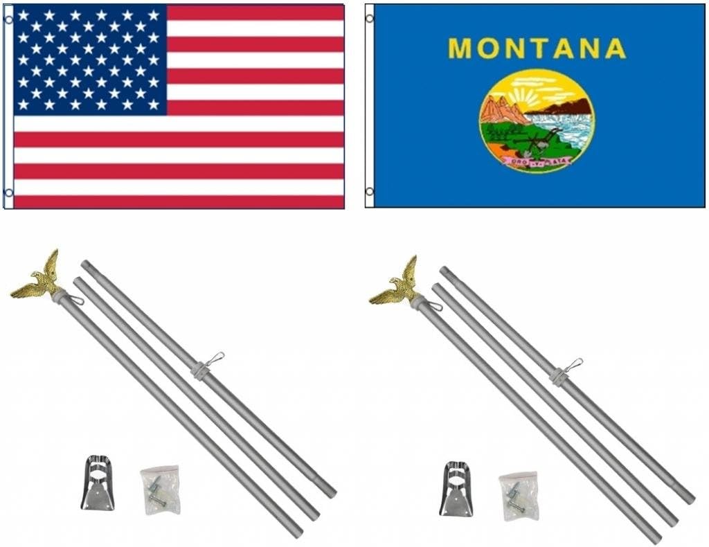 NEW 3'x5' MONTANA & AMERICAN Polyester Flags & 2 Aluminum POLE KITS