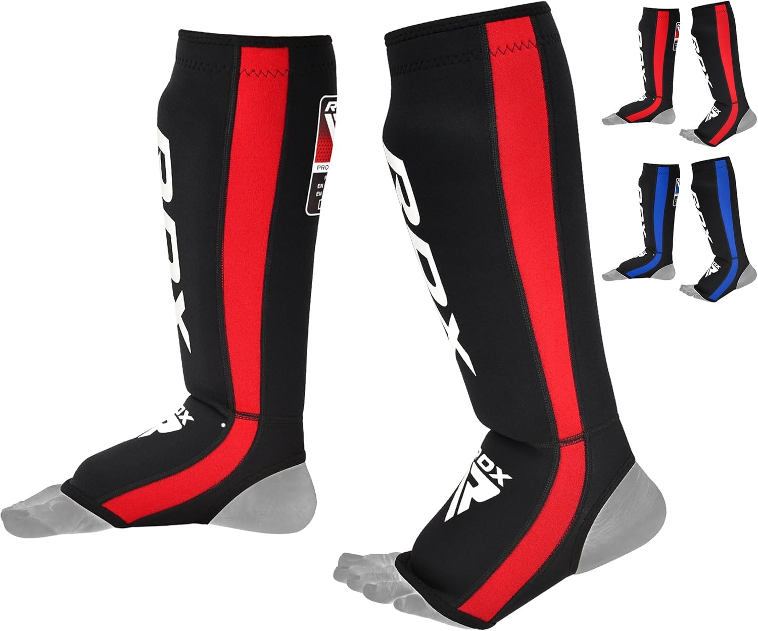 RDX T6 Shin Instep Guards for MMA, Muay Thai, Kickboxing – Durable Training & Sparring Shin Pads with Foot Shield (RED, S/M)