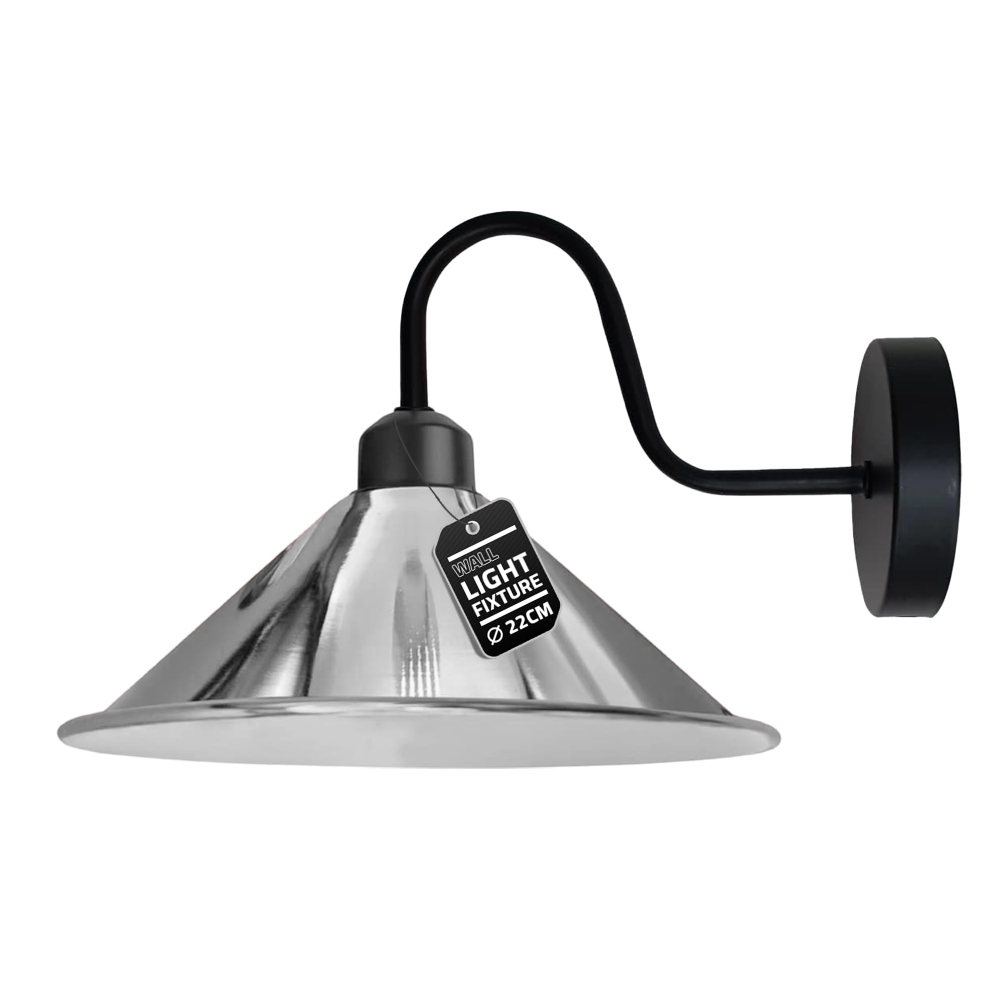LEDSone Industrial Wall Lights, Indoor Modern Chrome 22cm Cone Vintage E27 Wall Lamps, Wall Sconce Lights Metal for Bedroom Living Room Kitchen Hallway — image 1
