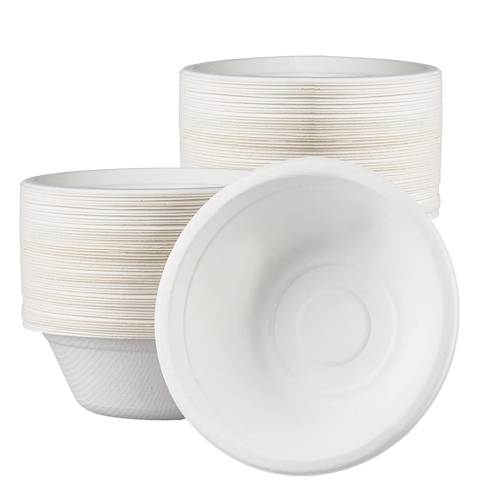 Paper Bowls Disposable 17oz/480ml Bagasse Eco-Friendly Biodegradable, 100Pcs White Party Sugarcane Dessert Compostable Soup Serving for Hot/Cold Food, BBQ Picnic