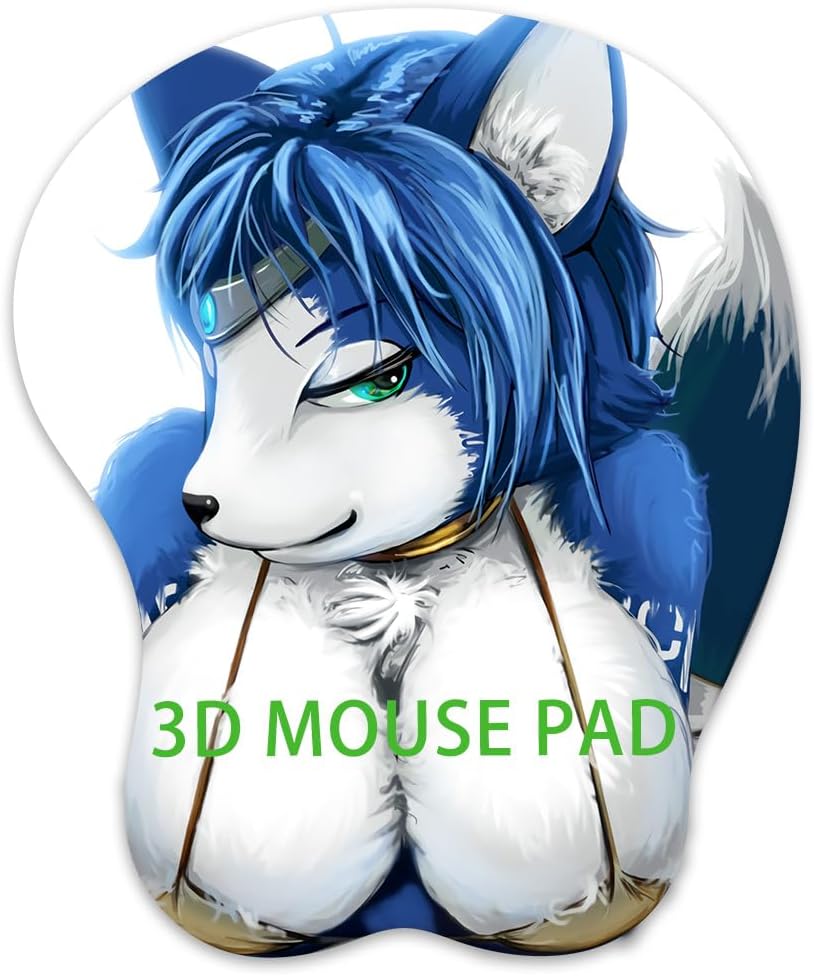 Oppai Mouse Pad 3D Mousepad Furry Anthro Anime Manga Breast Gaming Wrist Rest Boob pad Anti-Slip Mouse Mat (Krysta)