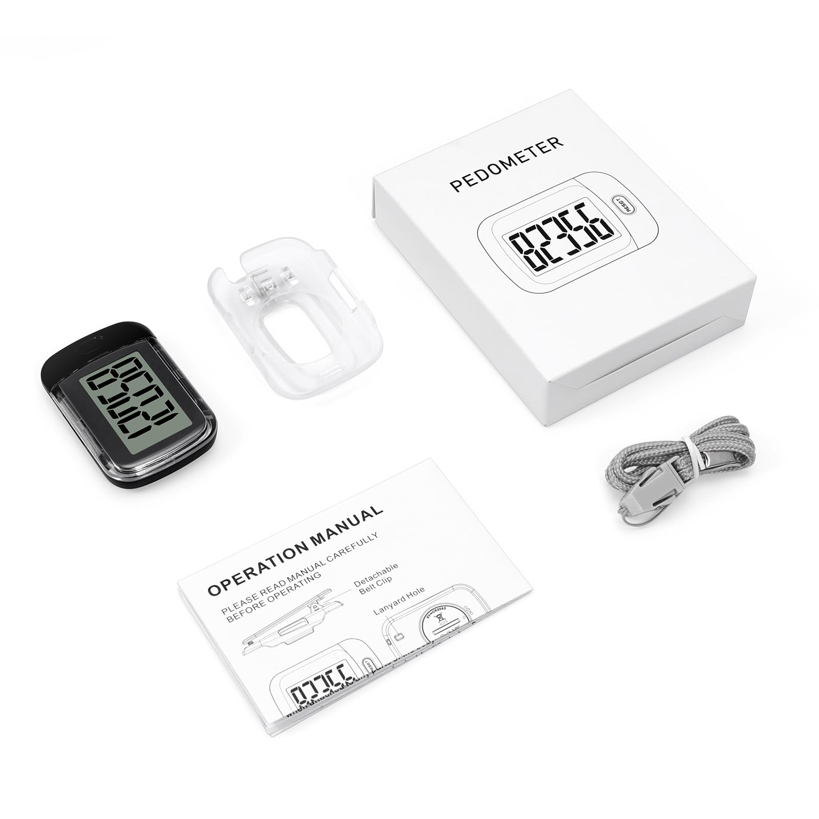 Podomètre de marche simple 3D portable rechargeable par USB avec clip et cordon pour suivre les pas en temps réel pour hommes plus âgés, femmes, personnes âgées et enfants