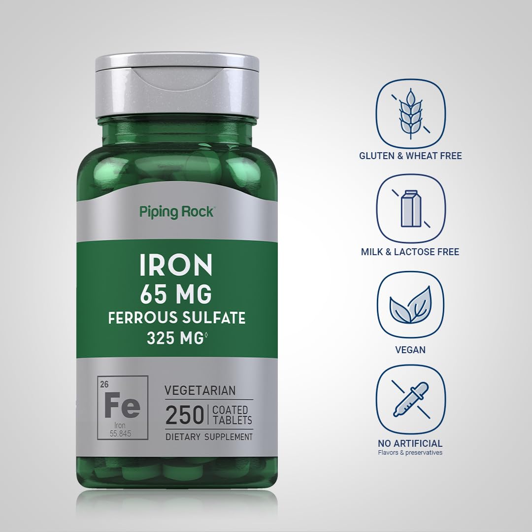 Amazon.com: Piping Rock Iron Ferrous Sulfate 65 mg | 250 Tablets