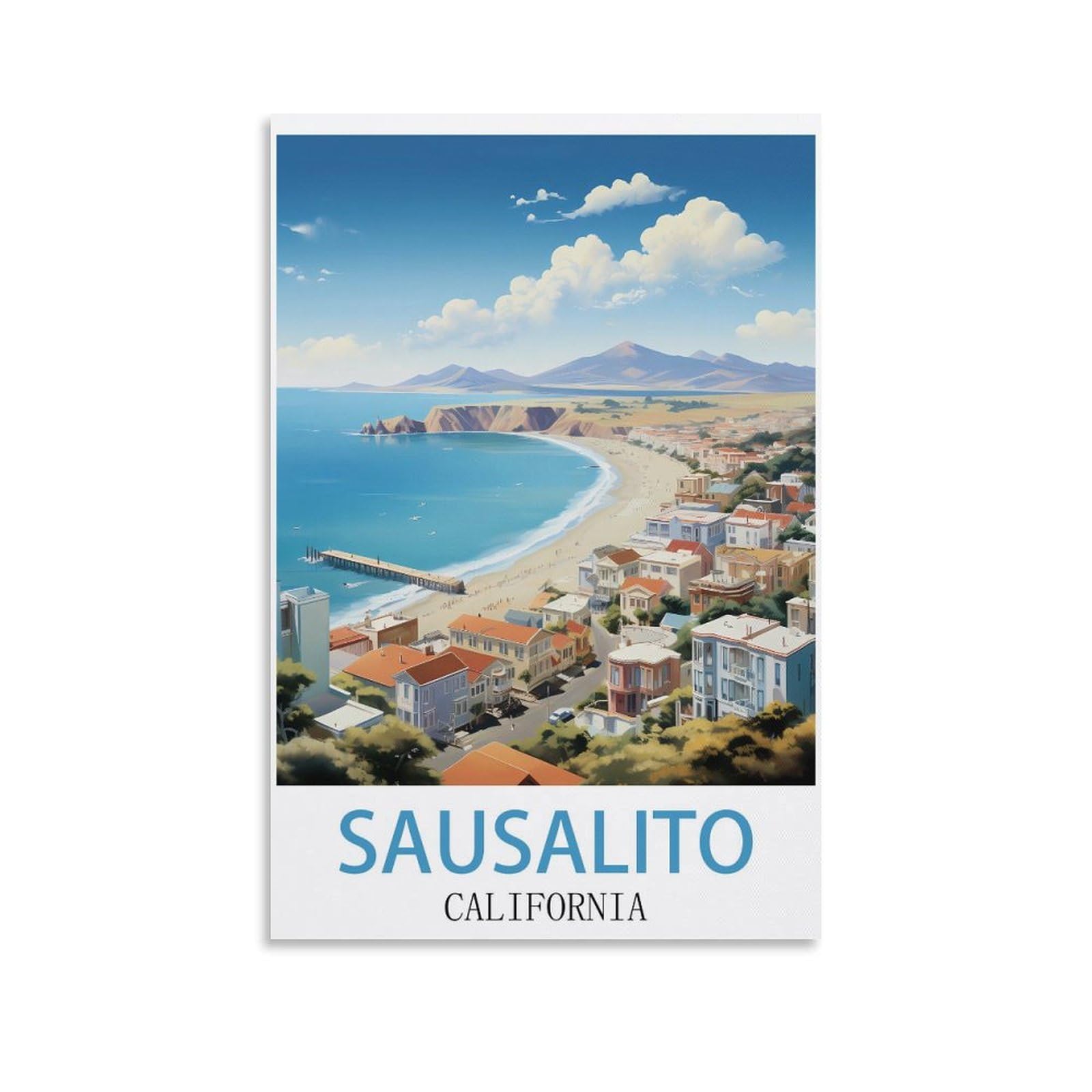 EZMLFA 5D Diamond Art Kits Adults,Sausalito California,Round Dots Diamond DIY Kits Pictures for Wall Decor Home Office Decoration 30x40cm