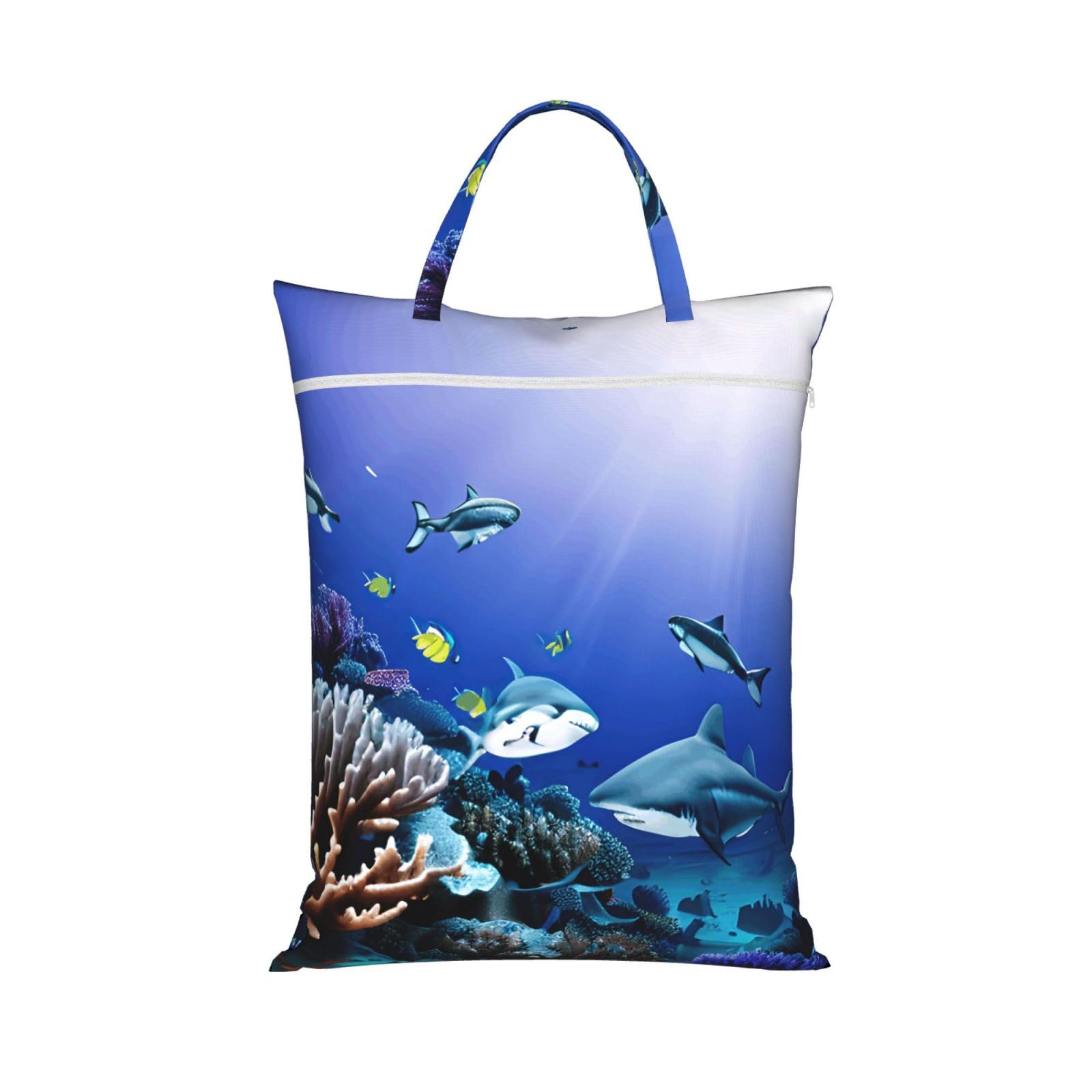 Shark Swimming Under The Sea Print Travel Laundry Bag Foldable Lightweight Camping Beach Dorm Weekend Getaways